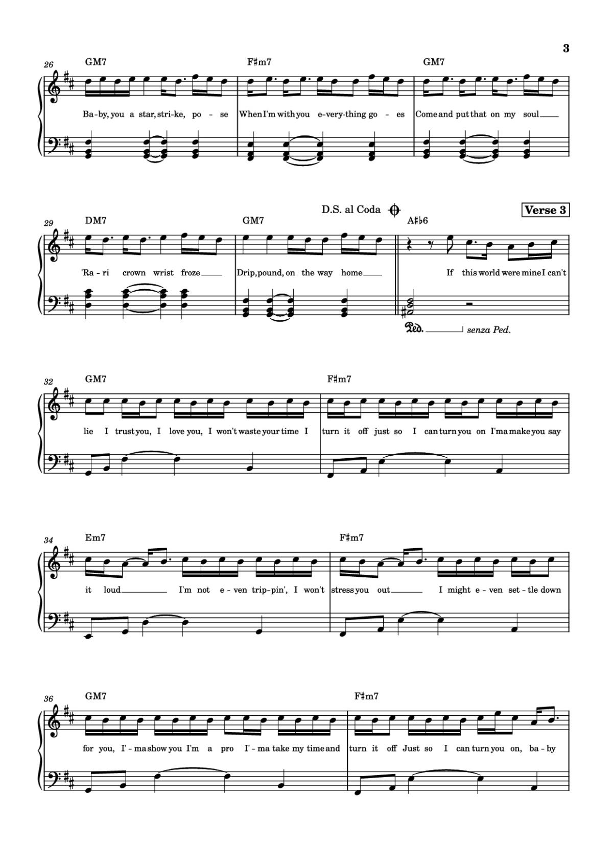 Page 3 of the piano sheet music PDF Piano – LUTHER Piano by Kendrick Lamar