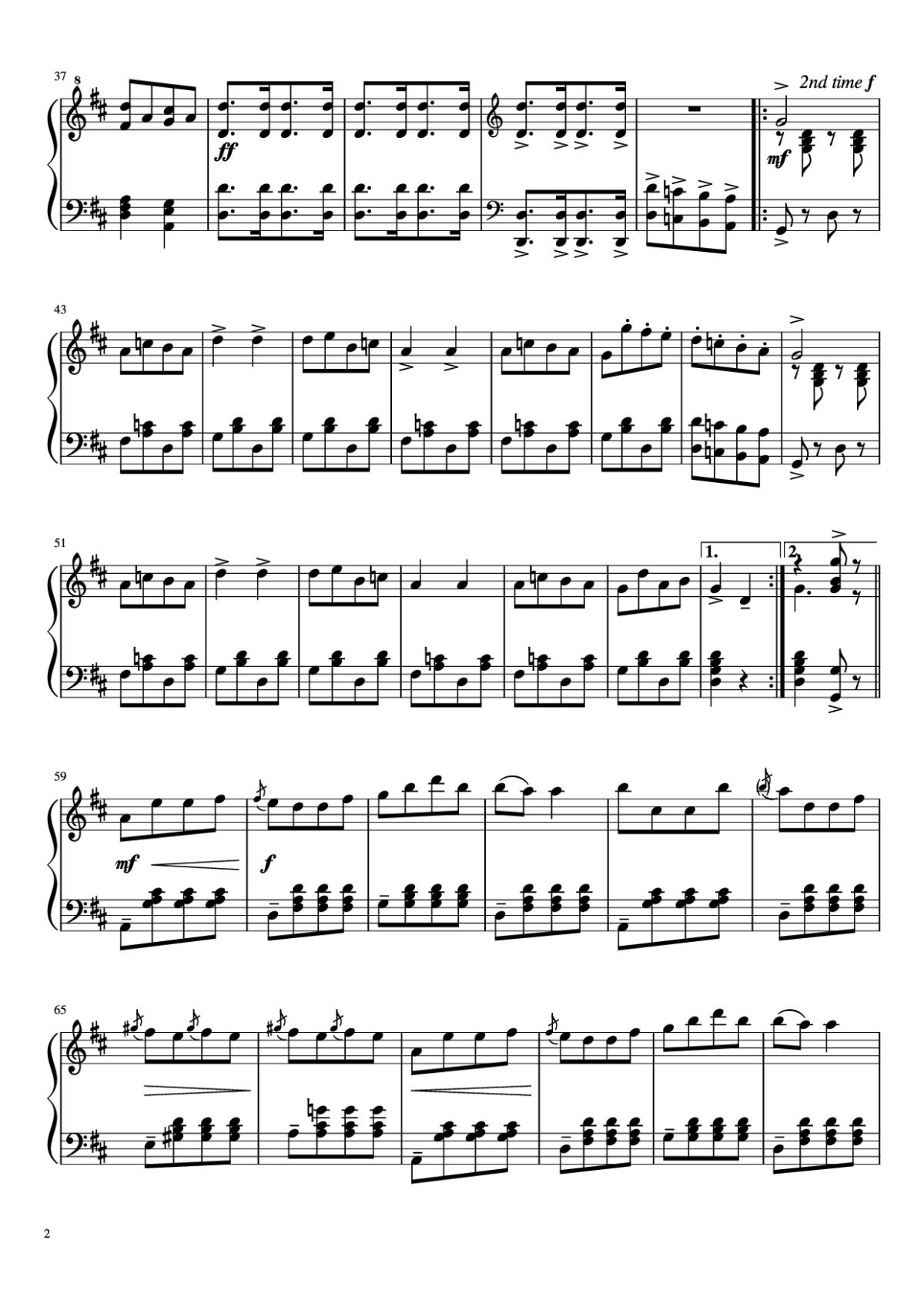Page 2 of the piano sheet music PDF Piano – CANCAN Piano by Jacques Offenbach (1819—1880