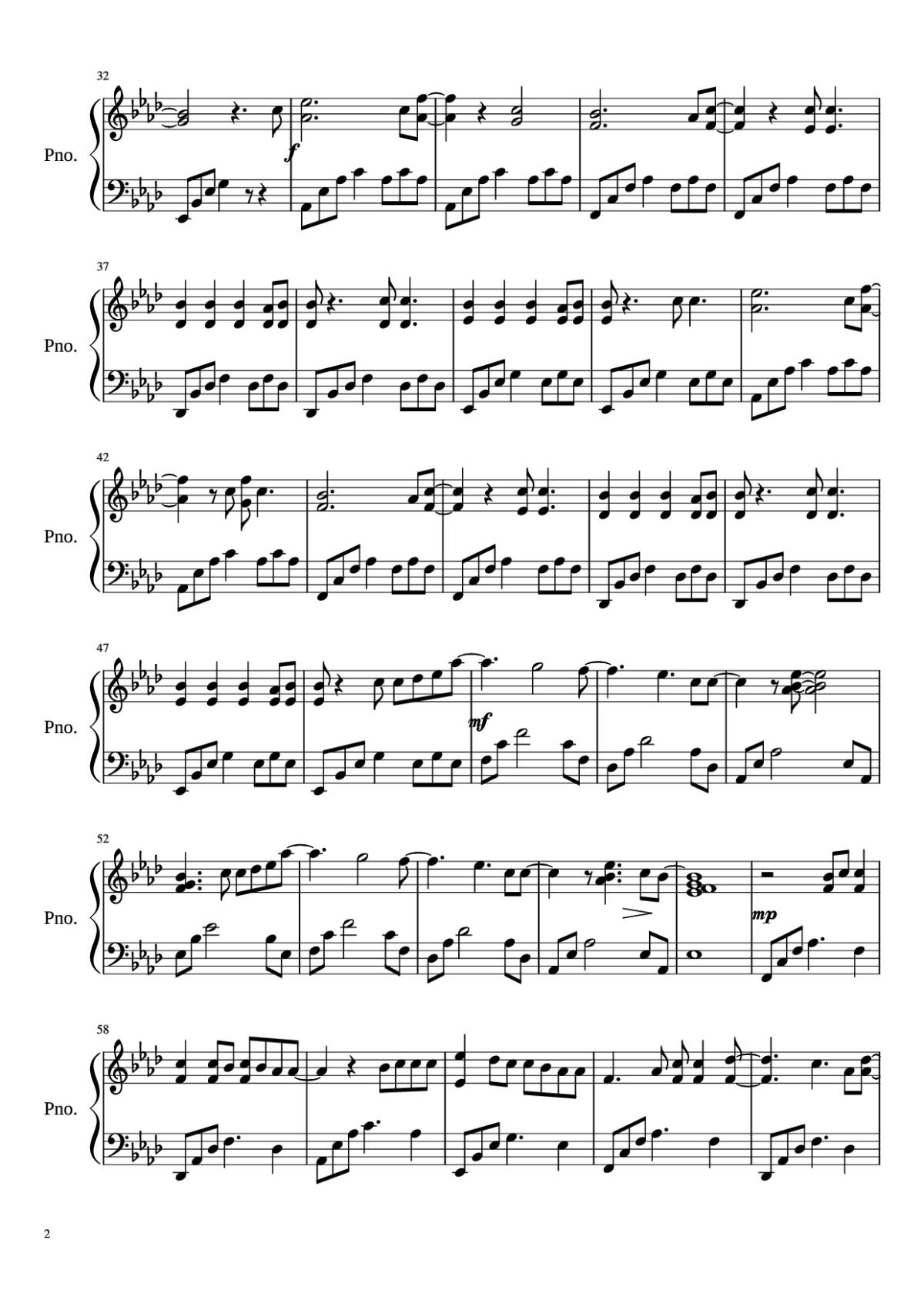 Page 2 of the piano sheet music PDF Piano – All of me Piano by John Legend