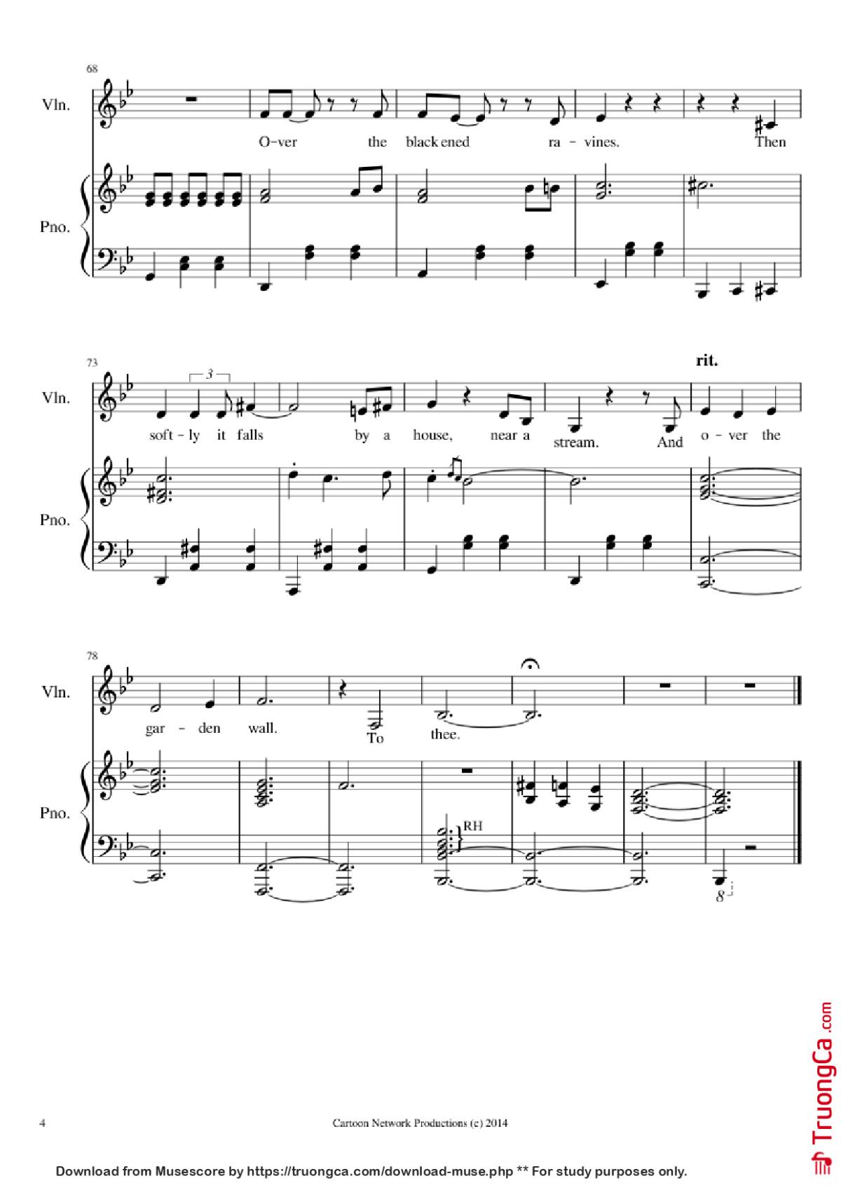 Page 4 of the piano sheet music PDF Piano – Over The Garden Wall Frog Theme Piano by The Blasting Company Arranged by treblesnail
