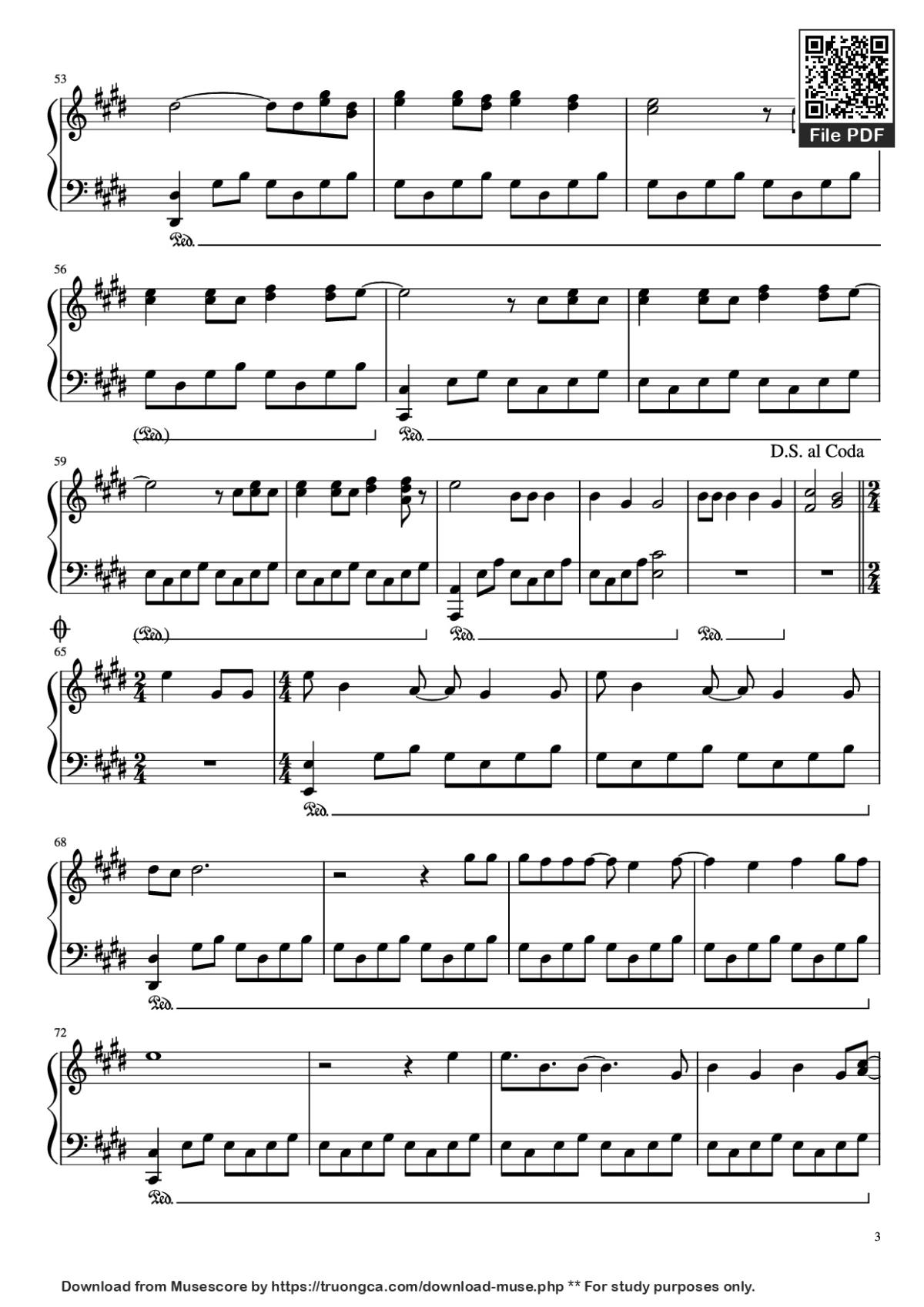 Page 3 of the piano sheet music PDF Piano – Runaway Piano by K. West