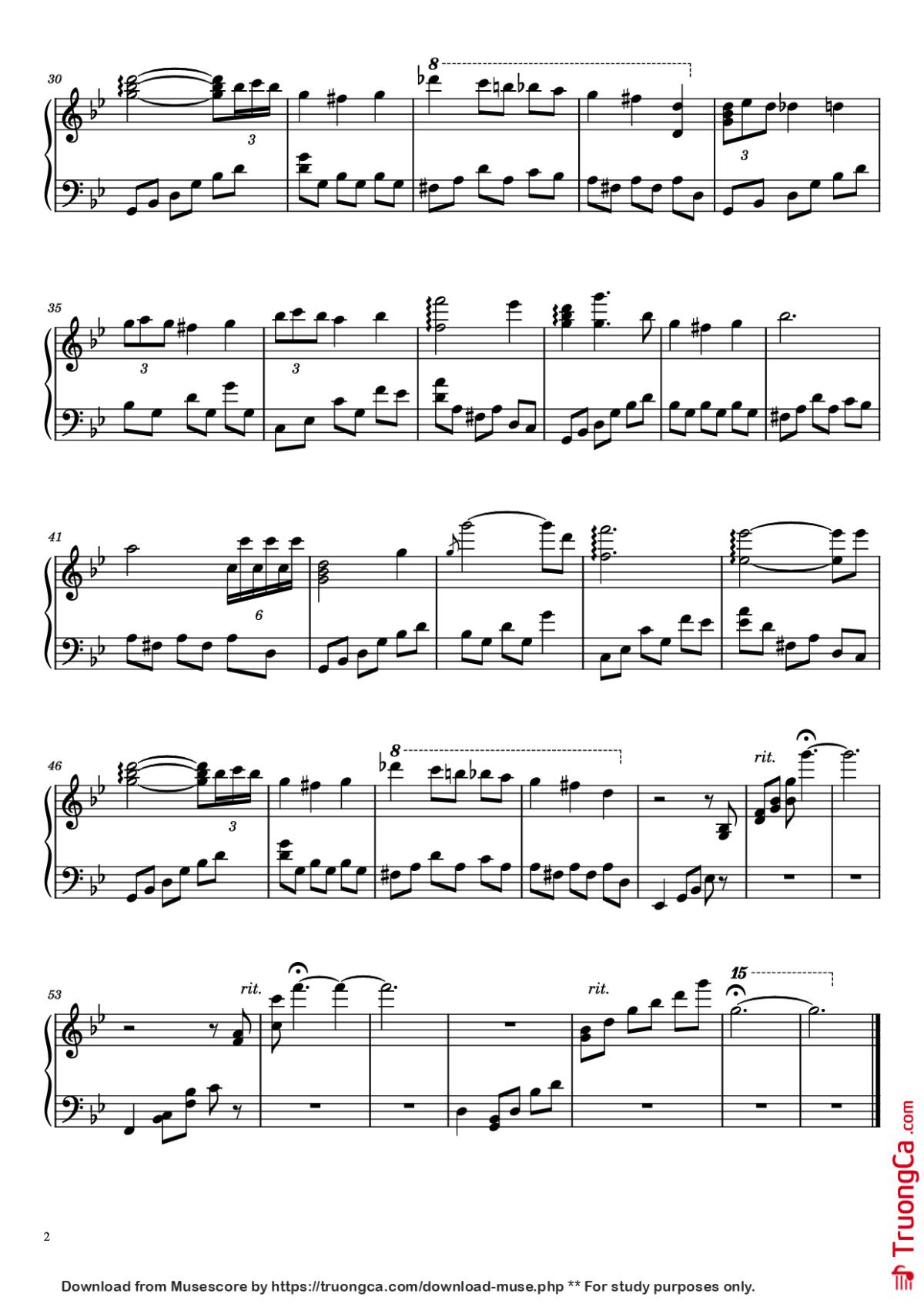 Page 2 of the piano sheet music PDF Piano – Nocturne Piano by Composed by Bill Kiley & Justin Stander