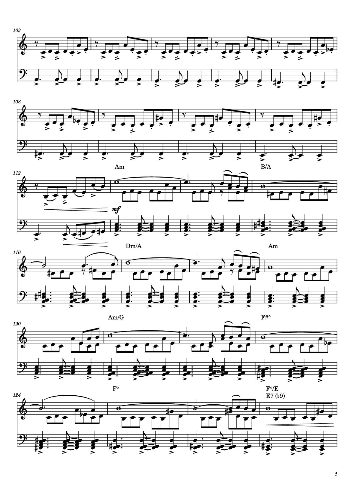 Page 5 of the piano sheet music PDF Piano – Libertango Piano by Astor Piazolla