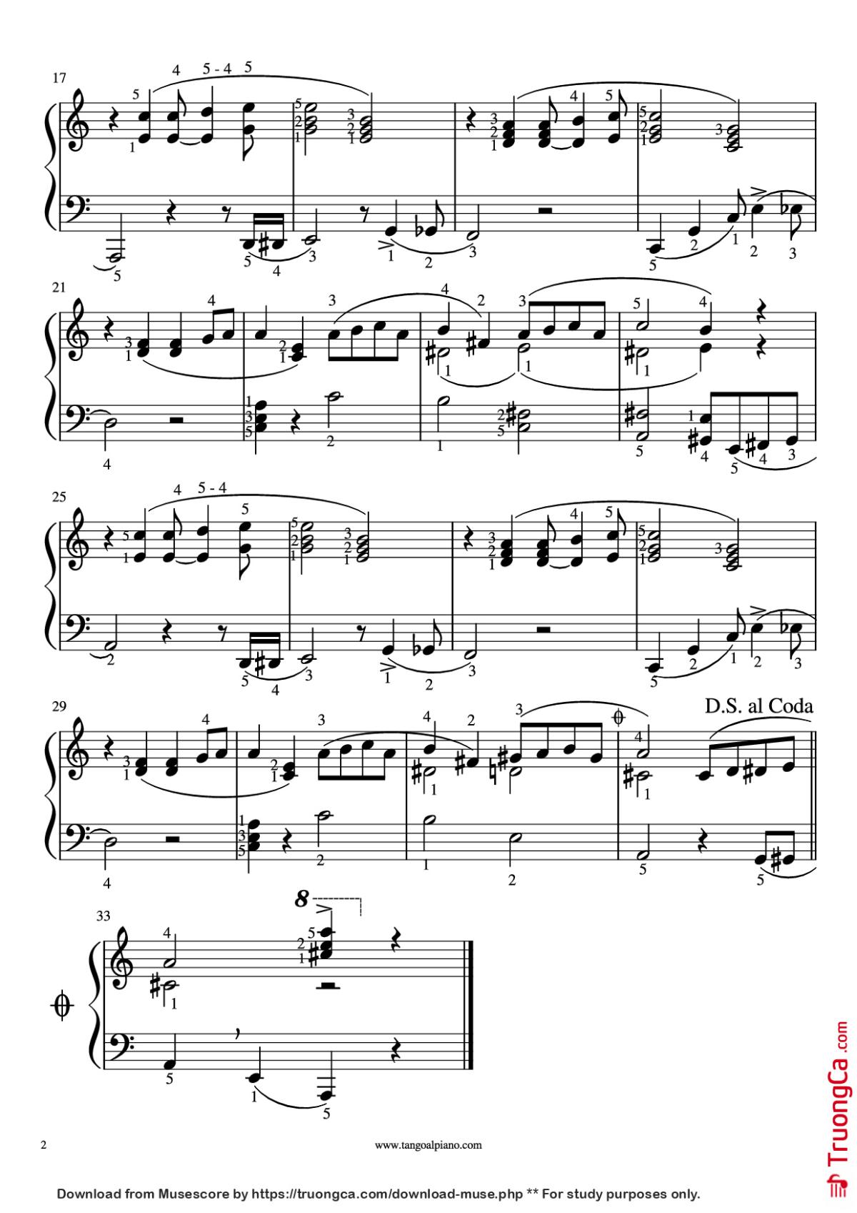 Page 2 of the piano sheet music PDF Piano – Por una cabeza Piano by Música: Carlos Gardel Arreglo didáctico: Javier Tucat Moreno