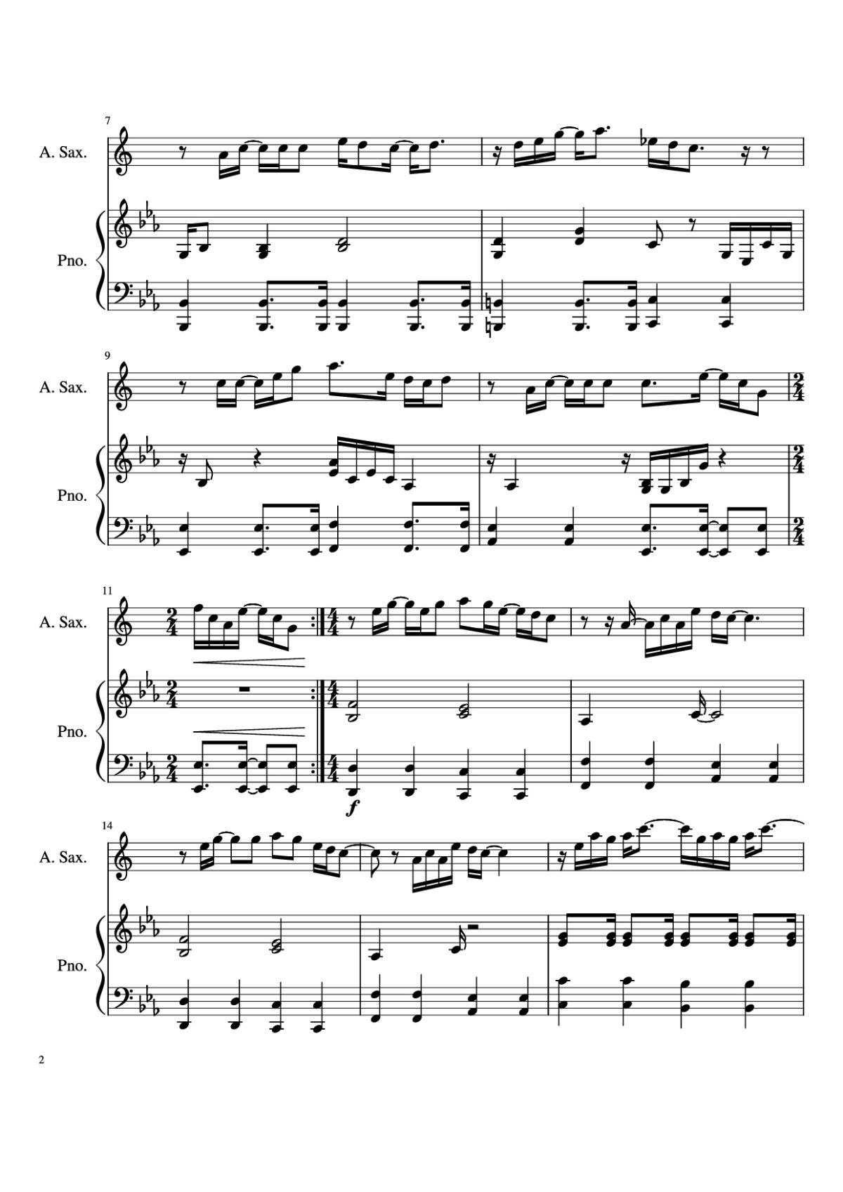 Page 2 of the piano sheet music PDF Piano – Your Song Piano by Damon McLean