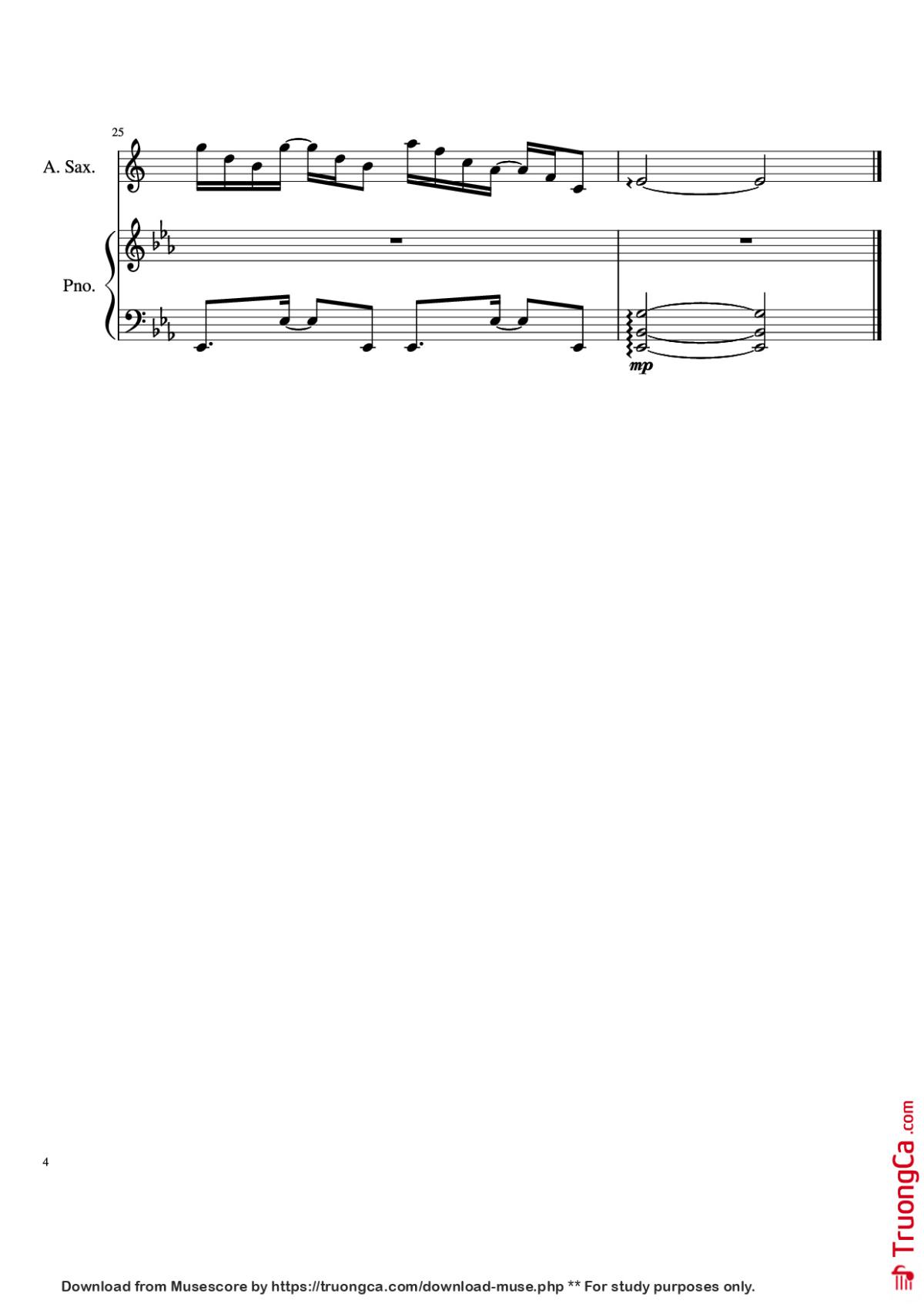 Page 4 of the piano sheet music PDF Piano – Your Song Piano by Damon McLean