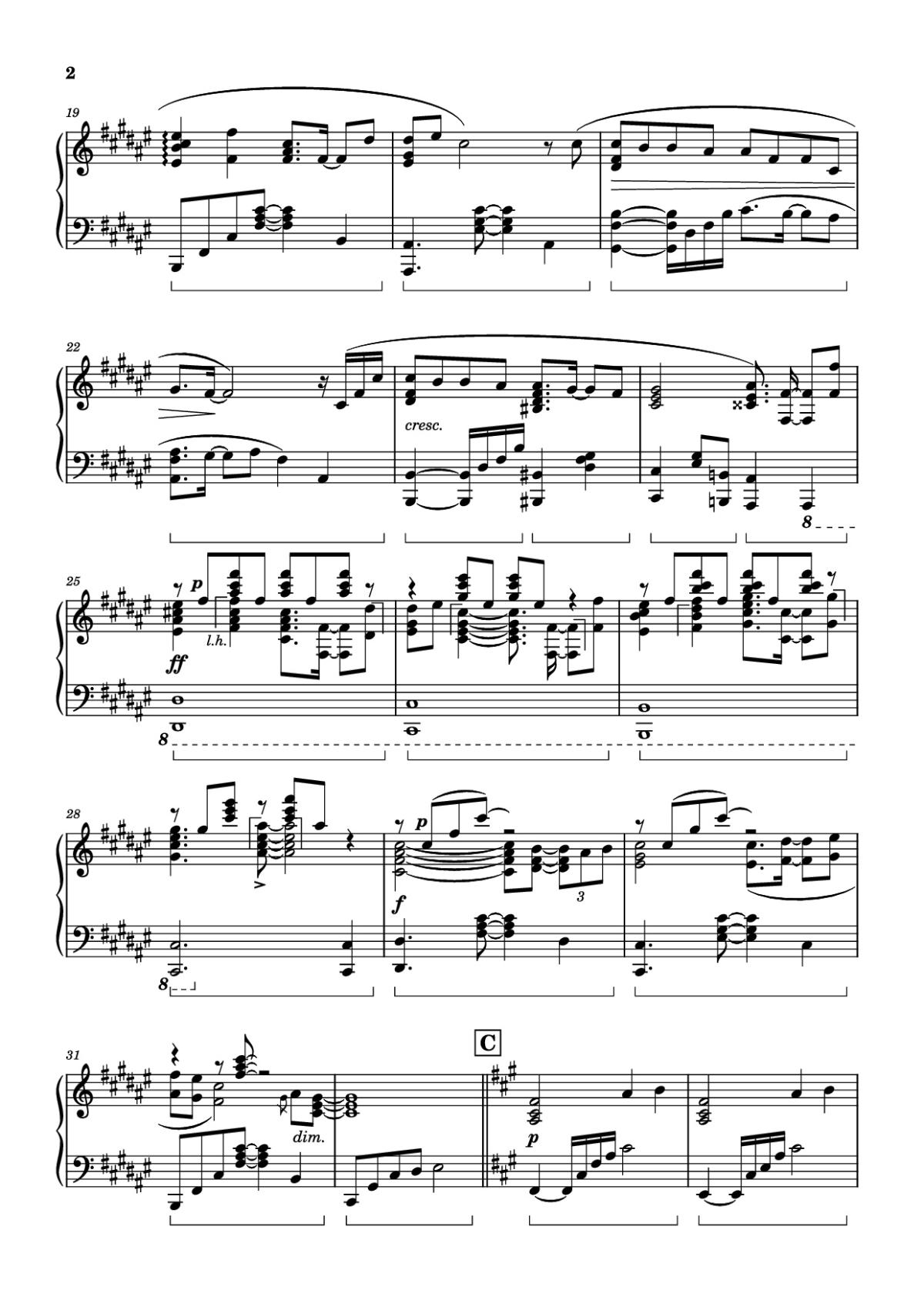 Page 2 of the piano sheet music PDF Piano – Bios Piano by Original Music by Hiroyuki Sawano