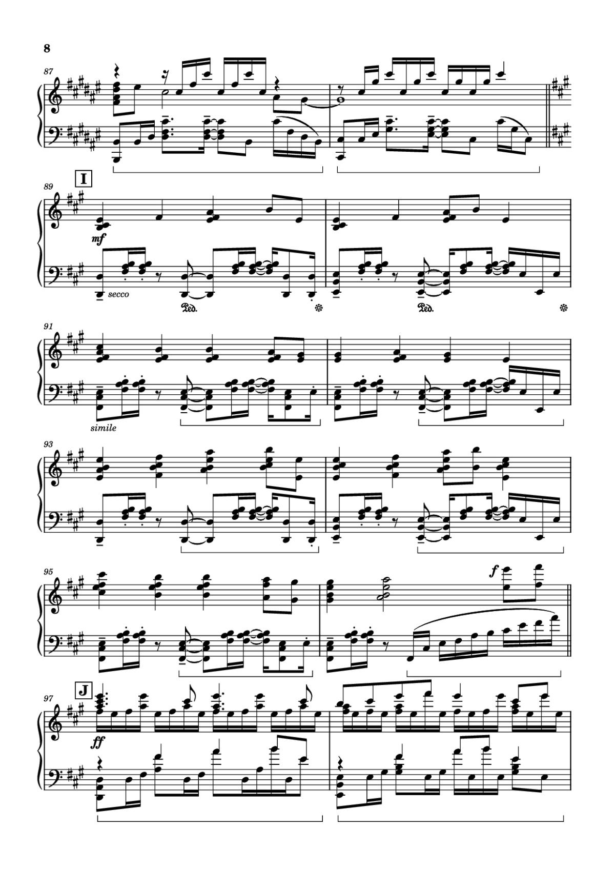 Page 8 of the piano sheet music PDF Piano – Bios Piano by Original Music by Hiroyuki Sawano