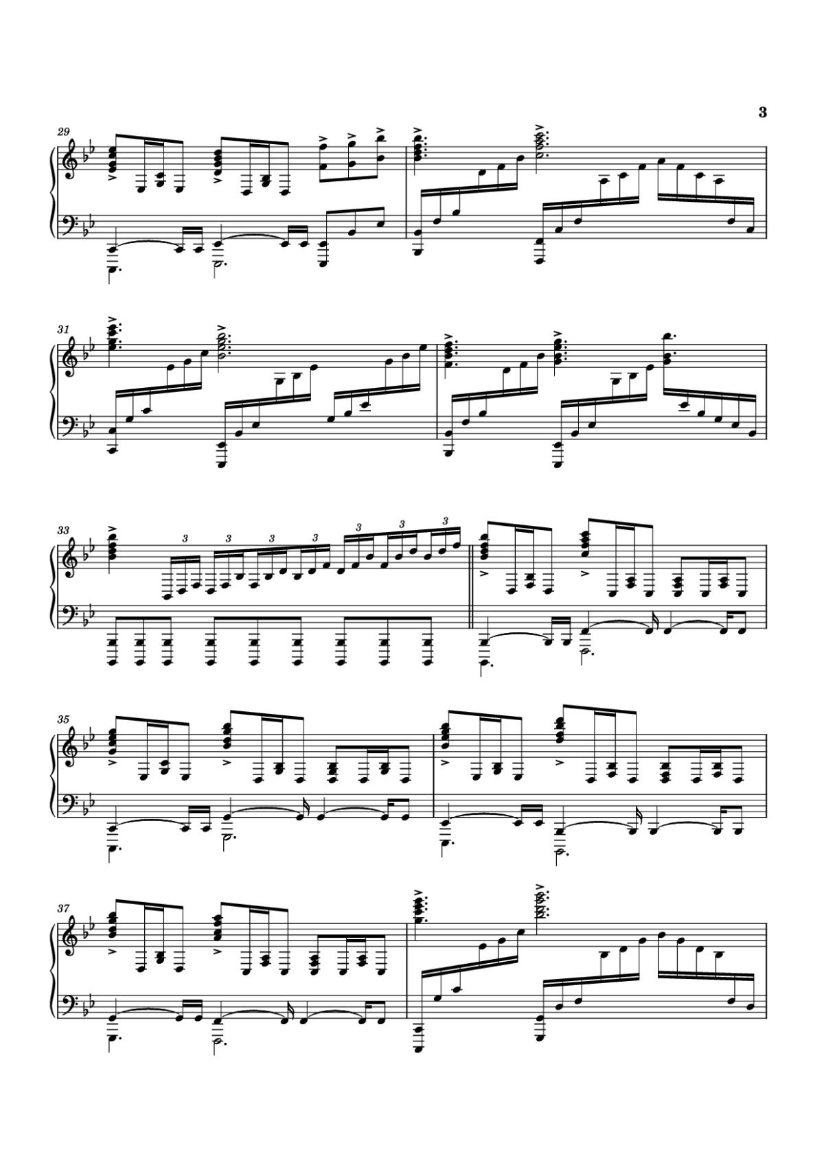 Page 3 of the piano sheet music PDF Piano – Planet Earth II Suite Piano by Music by Hans Zimmer, Billie Ray Fingers
