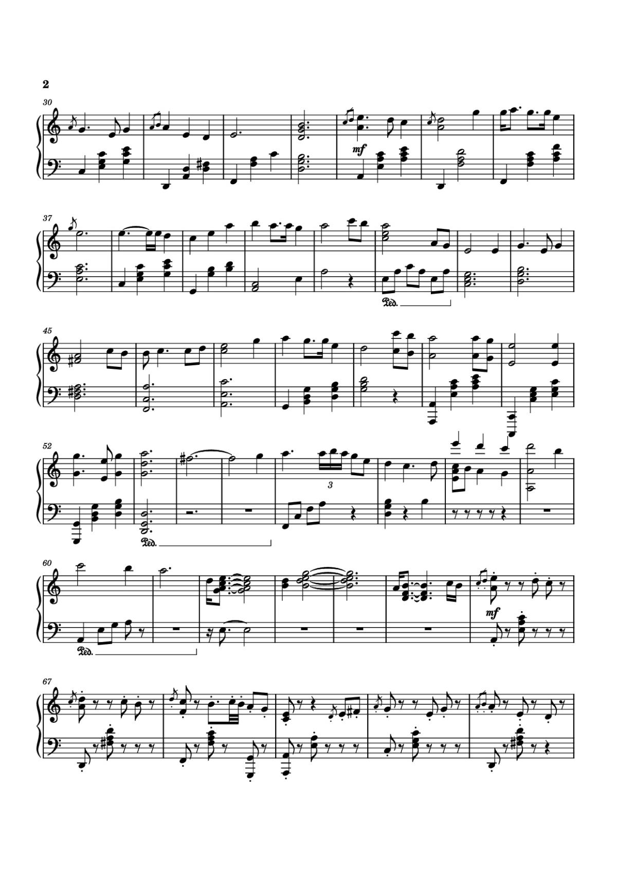 Page 2 of the piano sheet music PDF Piano – Time Flows Ever Onward Piano by Evan Call