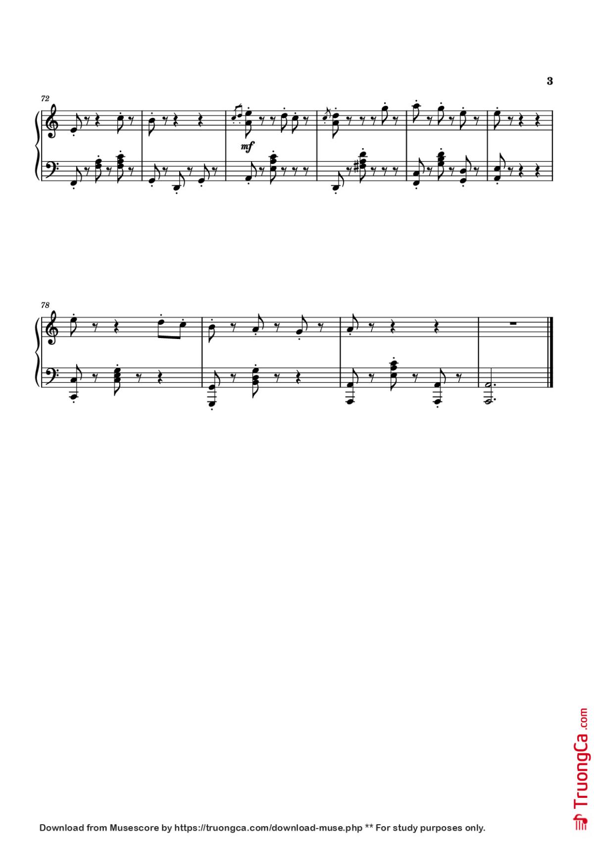 Page 3 of the piano sheet music PDF Piano – Time Flows Ever Onward Piano by Evan Call