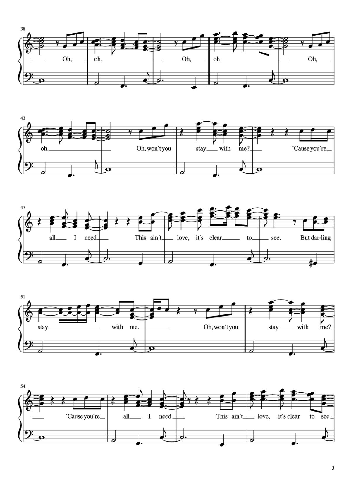 Page 3 of the piano sheet music PDF Piano – Stay with me Piano by Undefined