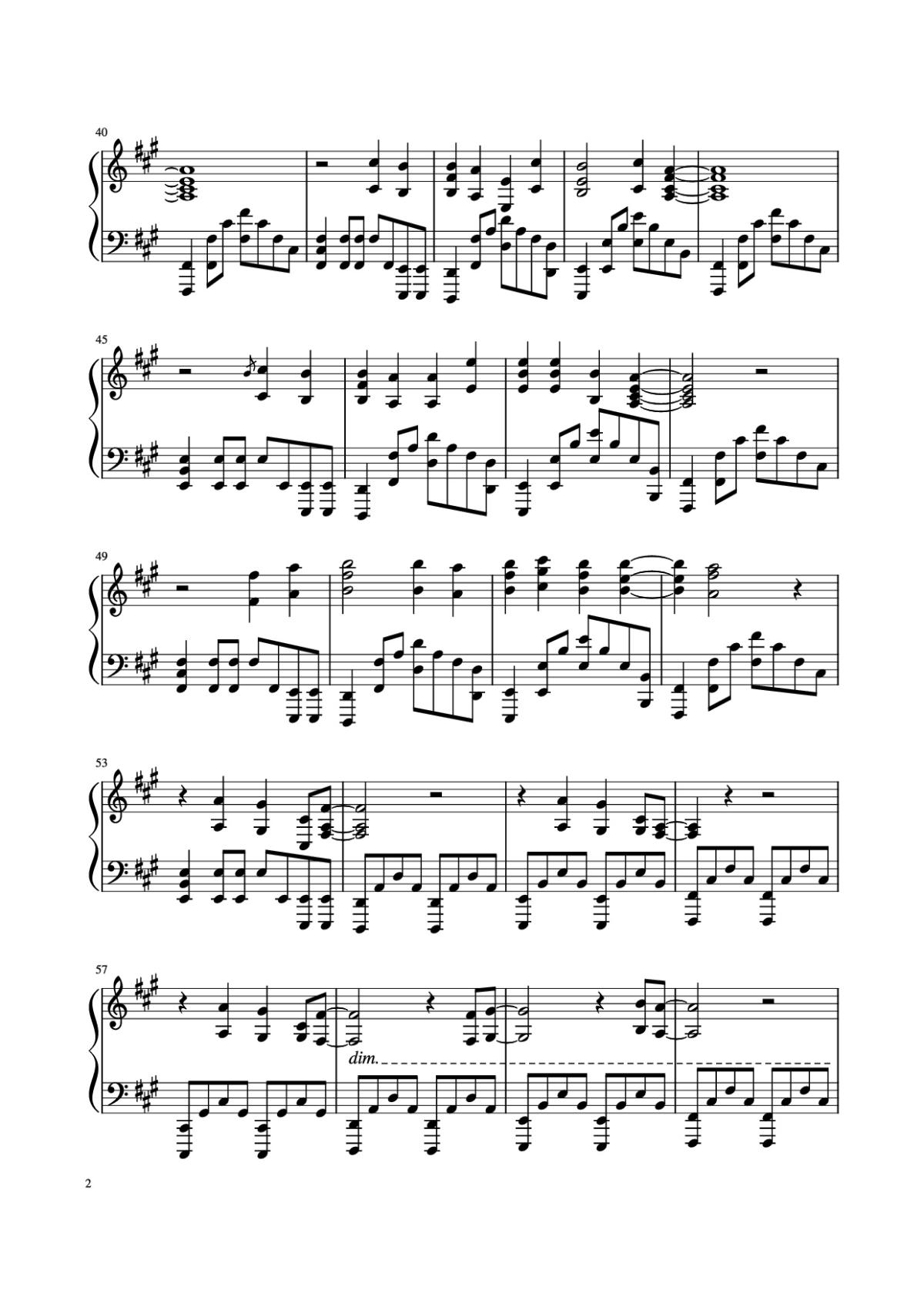Page 2 of the piano sheet music PDF Piano – Call of Silence Piano by Hiroyuki Sawano