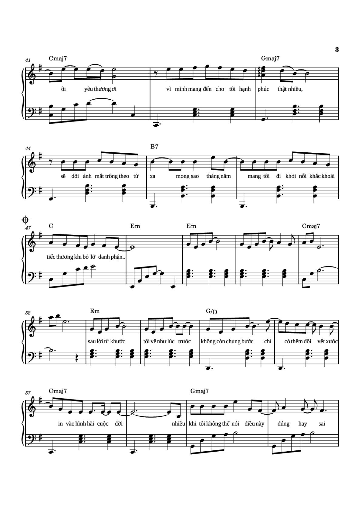 Page 3 of the piano sheet music PDF Piano – Sau Lời từ Khước (OST Mai) Piano by Phan Mạnh Quỳnh