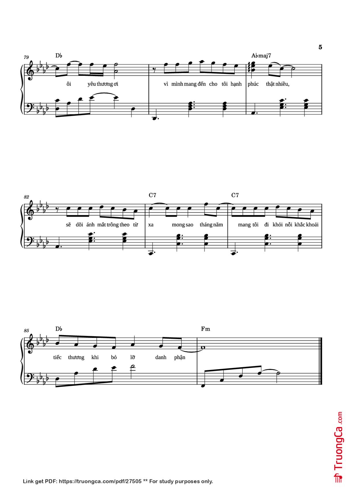 Page 5 of the piano sheet music PDF Piano – Sau Lời từ Khước (OST Mai) Piano by Phan Mạnh Quỳnh