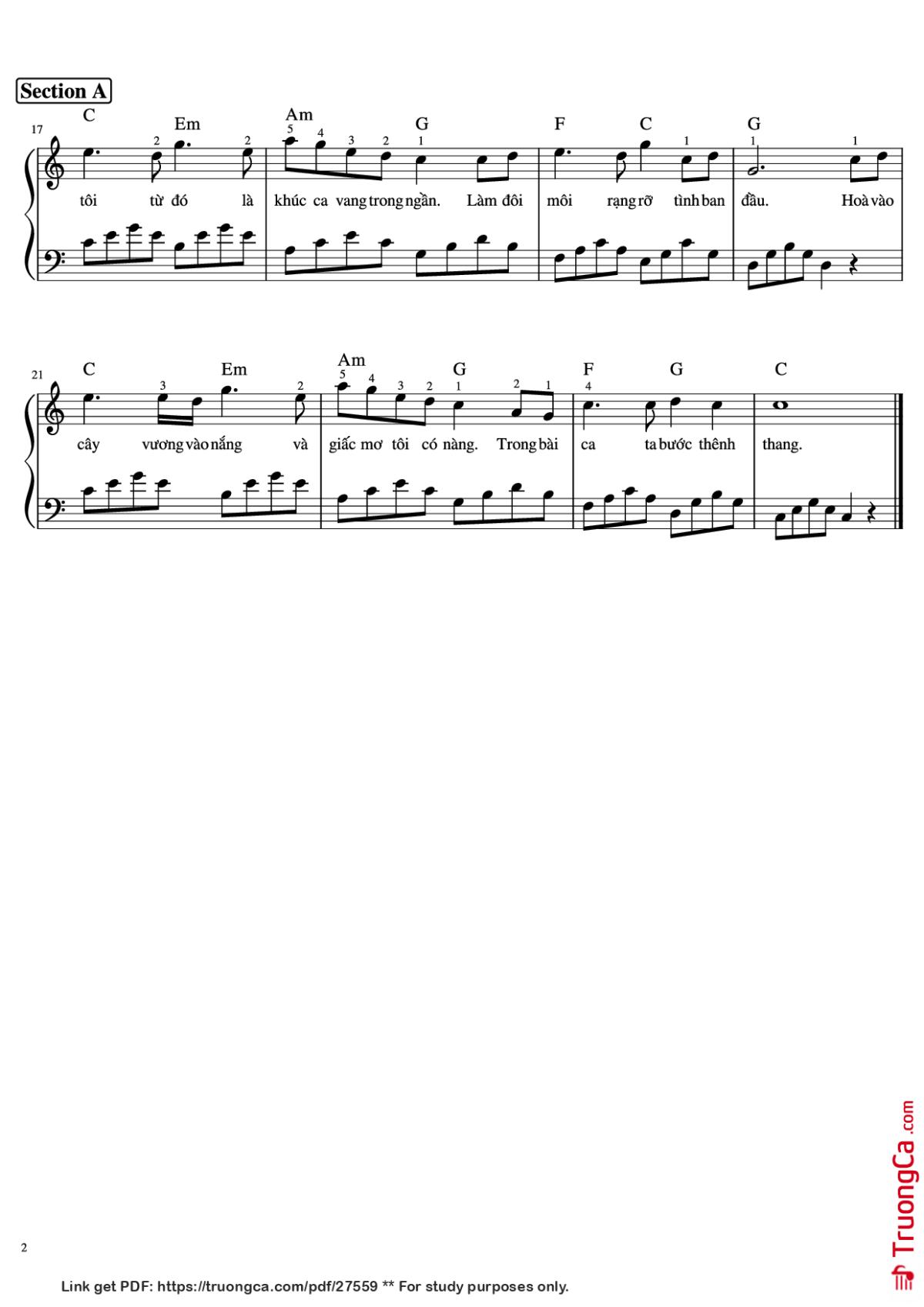 Page 2 of the piano sheet music PDF Piano – Từ Đó Piano by Phan Mạnh Quỳnh