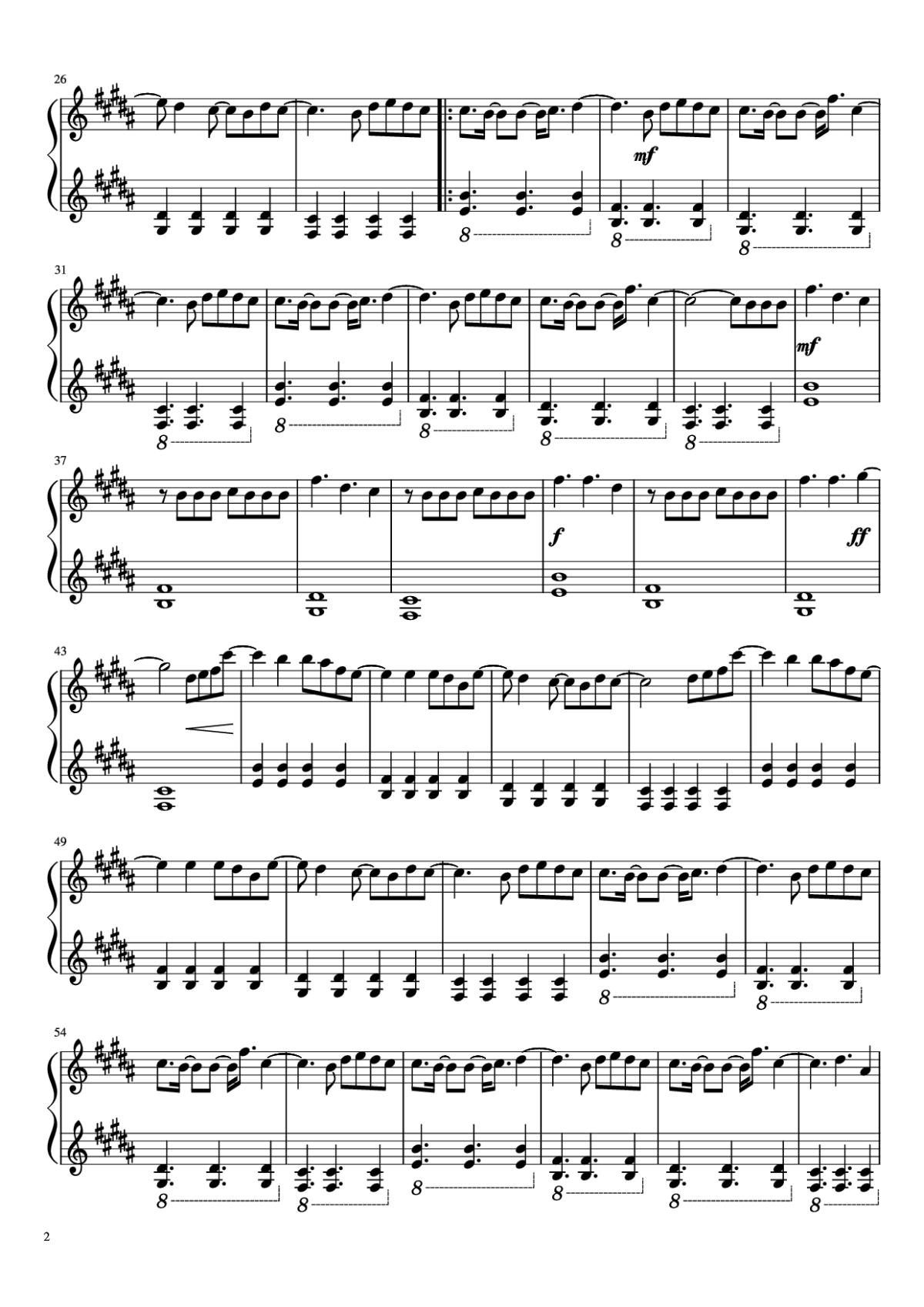 Page 2 of the piano sheet music PDF Piano – Payphone (Without Rap) Piano by Maroon 5