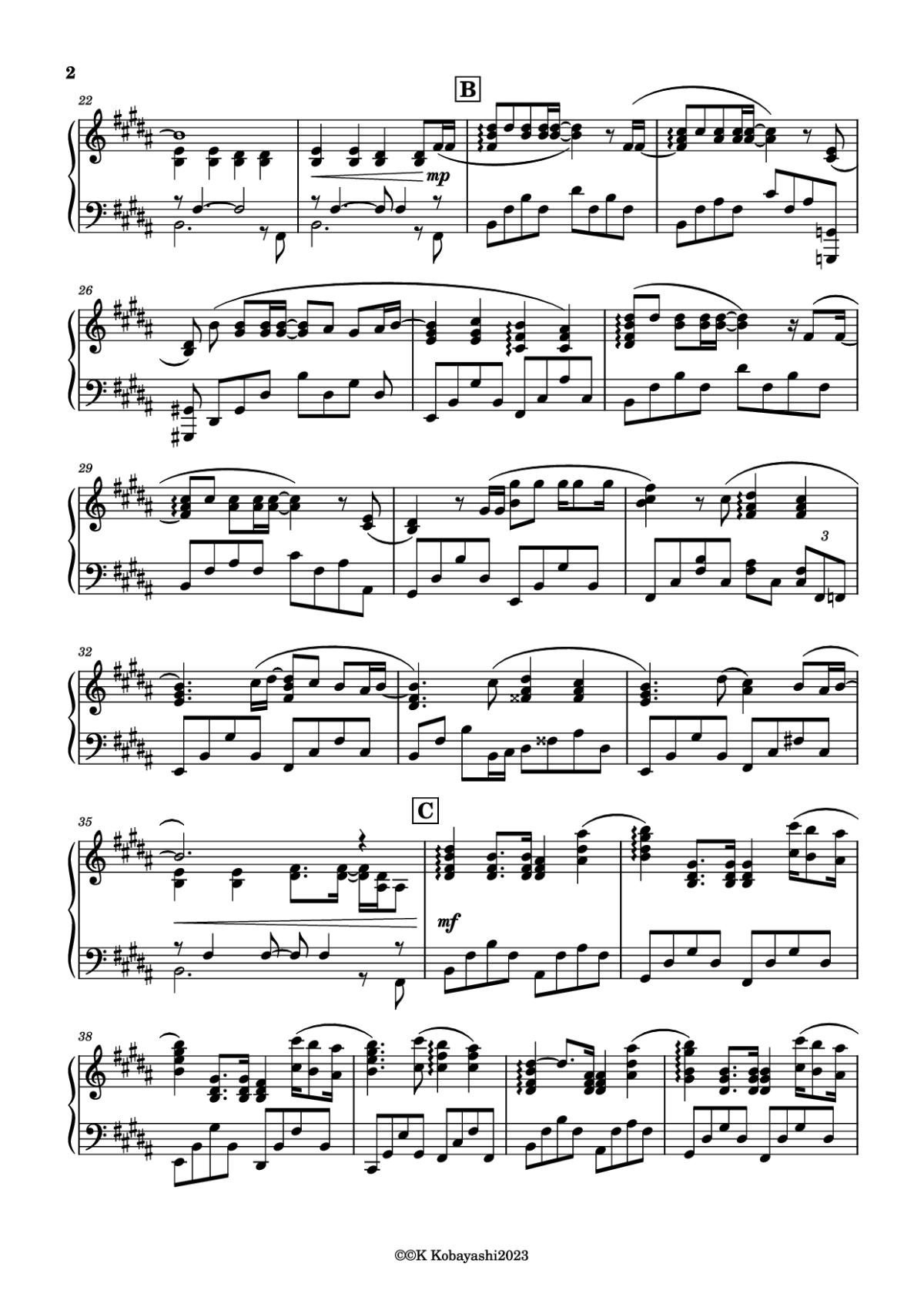 Page 2 of the piano sheet music PDF Piano – Endless Rain Piano by Composer:YOSHIKI