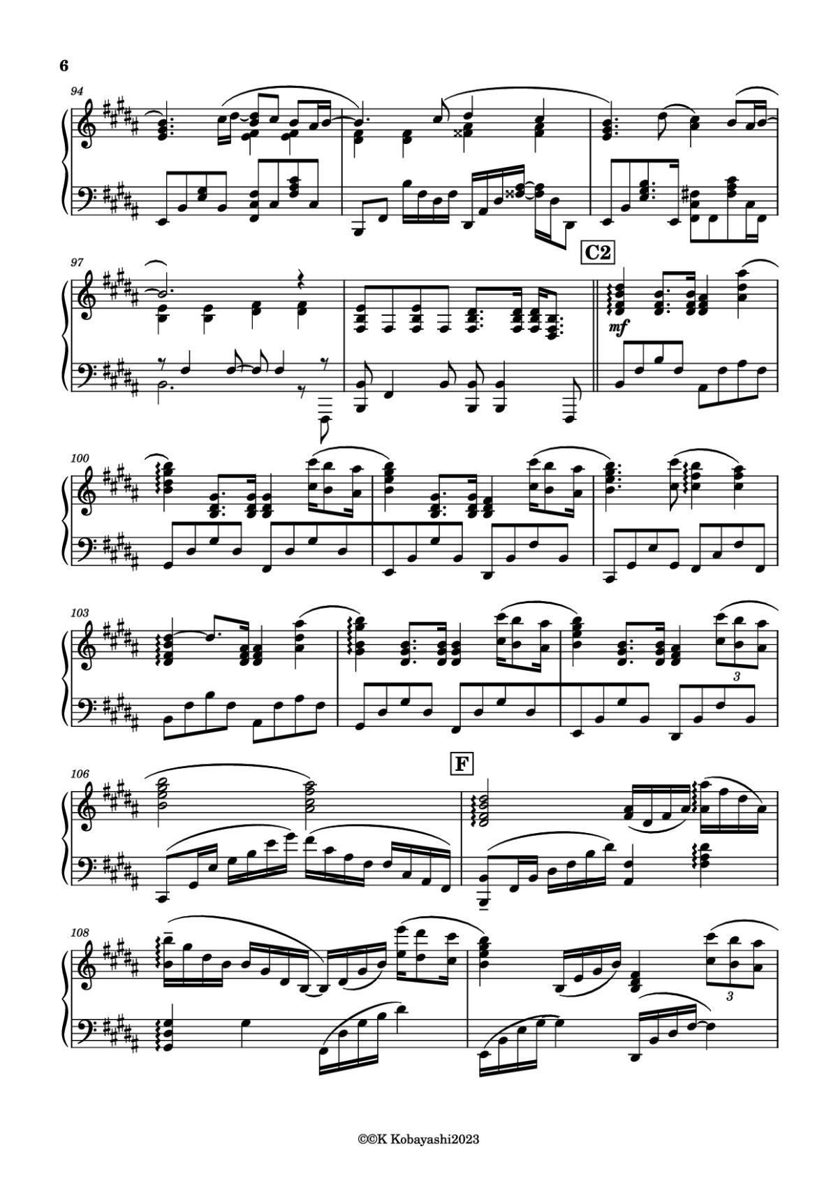 Page 6 of the piano sheet music PDF Piano – Endless Rain Piano by Composer:YOSHIKI