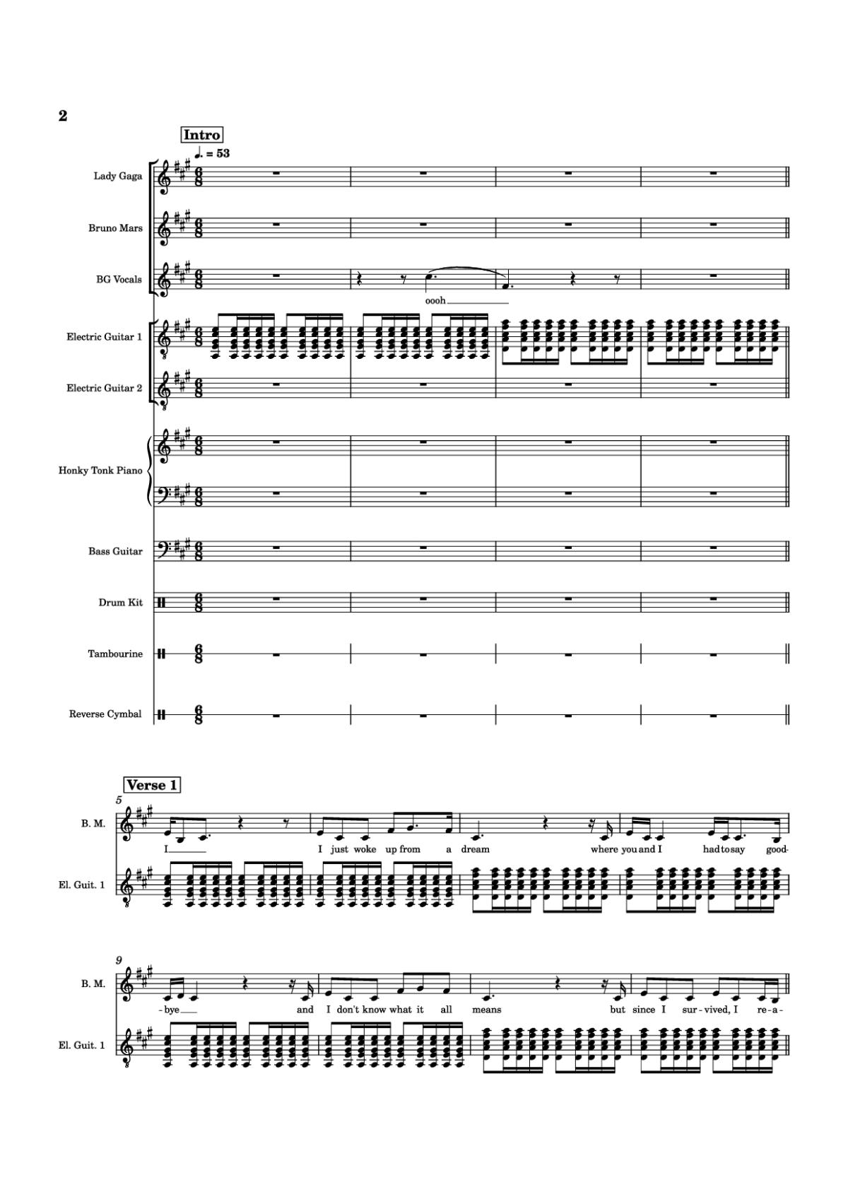 Page 2 of the piano sheet music PDF Piano Guitar Tab – Die With A Smile Piano by Arr. Keilani Bolhuis