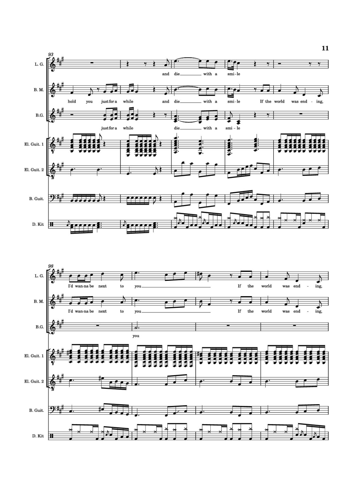 Page 11 of the piano sheet music PDF Piano Guitar Tab – Die With A Smile Piano by Arr. Keilani Bolhuis
