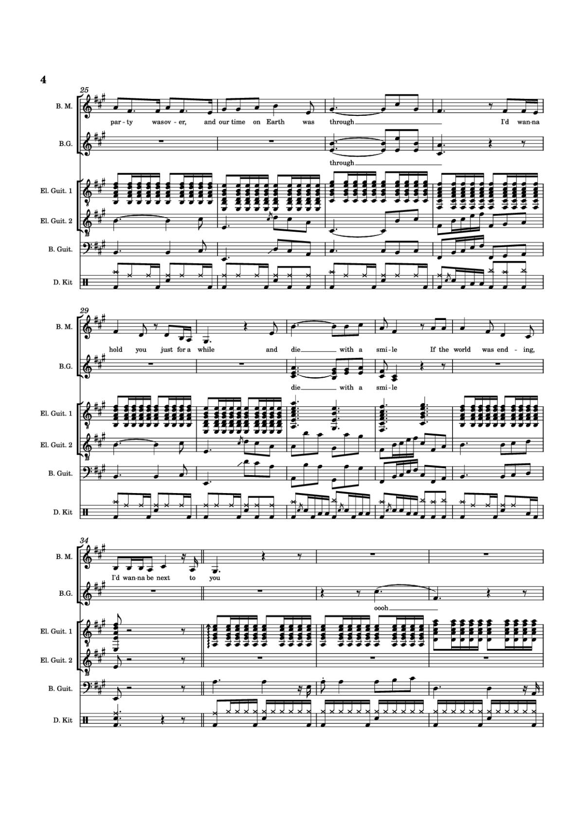 Page 4 of the piano sheet music PDF Piano Guitar Tab – Die With A Smile Piano by Arr. Keilani Bolhuis