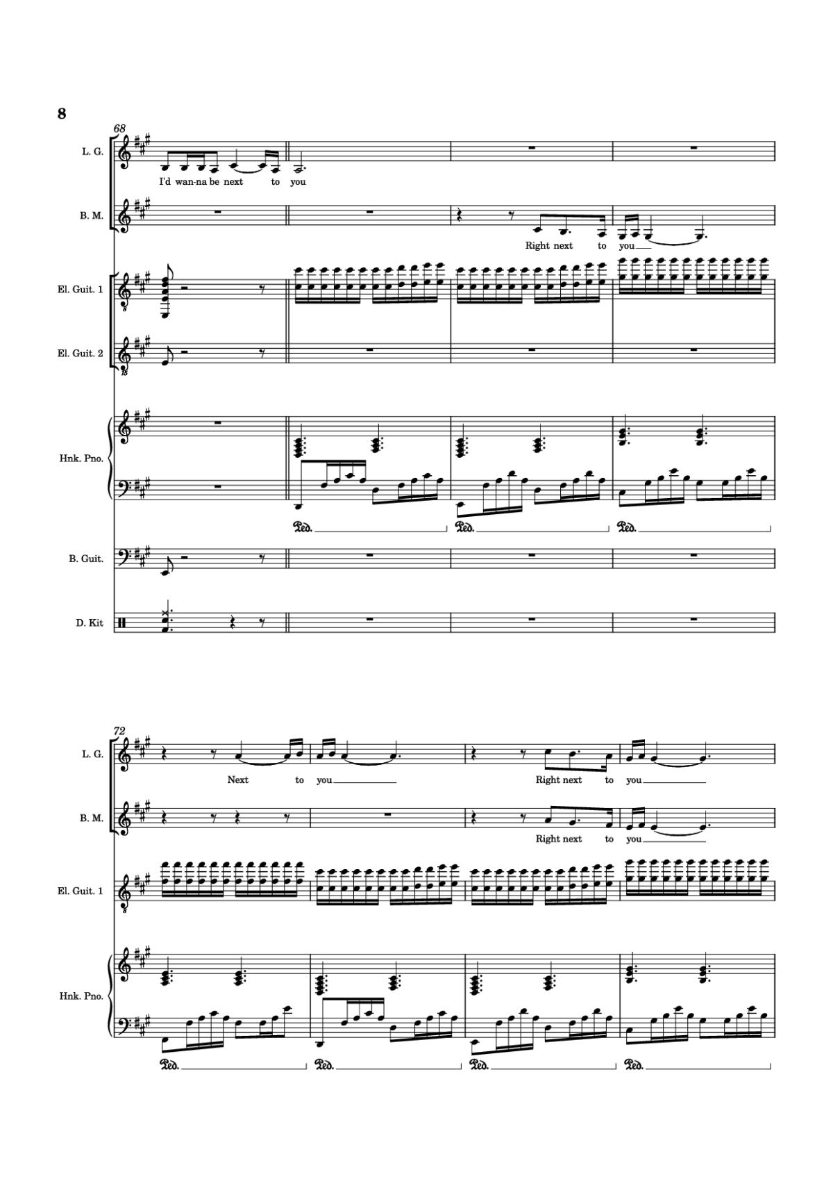 Page 8 of the piano sheet music PDF Piano Guitar Tab – Die With A Smile Piano by Arr. Keilani Bolhuis