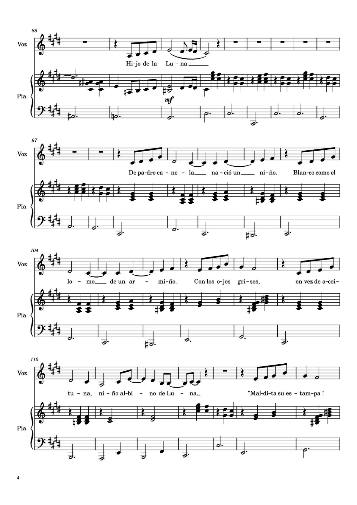Page 4 of the piano sheet music PDF Piano – Hijo de la Luna Piano by Undefined