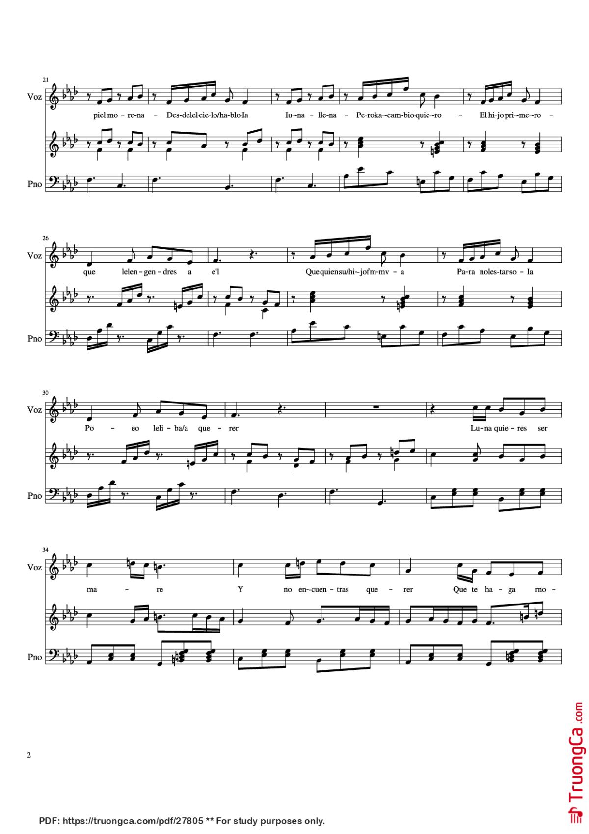 Page 2 of the piano sheet music PDF Piano – Hijo de la Luna Piano by Cano