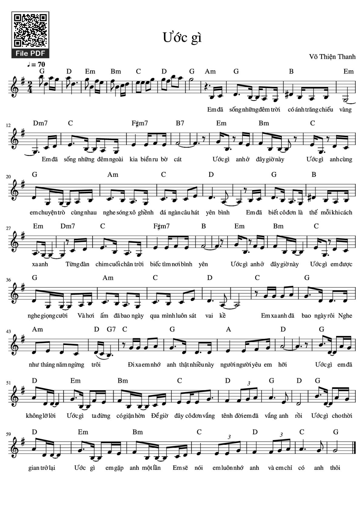 Page 1 of the piano sheet music PDF Piano – Ước gì Piano by Võ Thiện Thanh