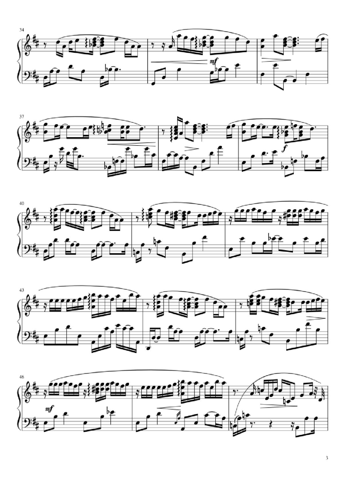 Page 3 of the piano sheet music PDF Piano – One more time, One more chance Piano version from Byousoku 5 Centimetre original soundtrack by Tenmon transcribed by Aryore