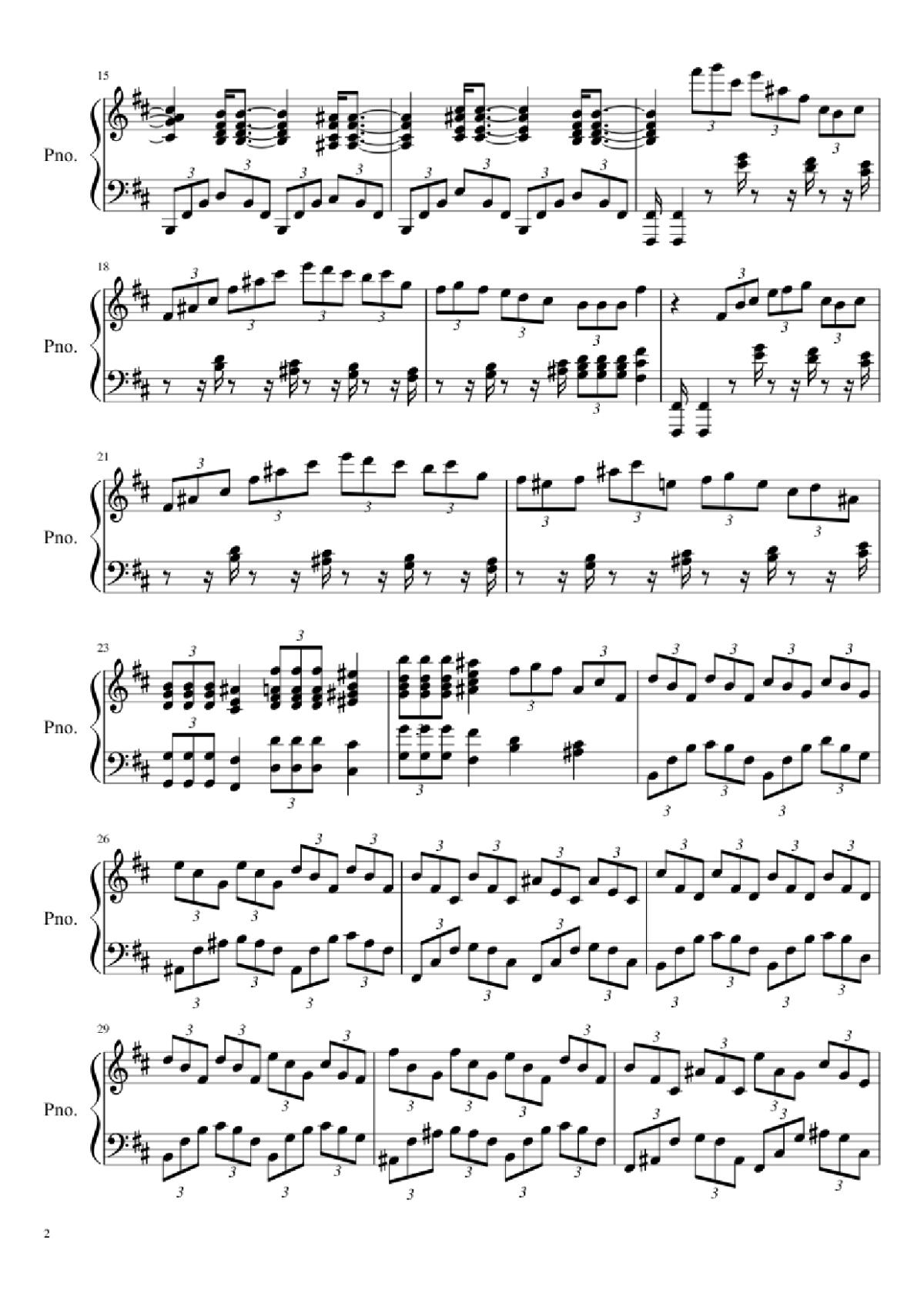 Page 2 of the piano sheet music PDF Piano – Cynthia Pokemon Theme Piano by Junichi Masuda