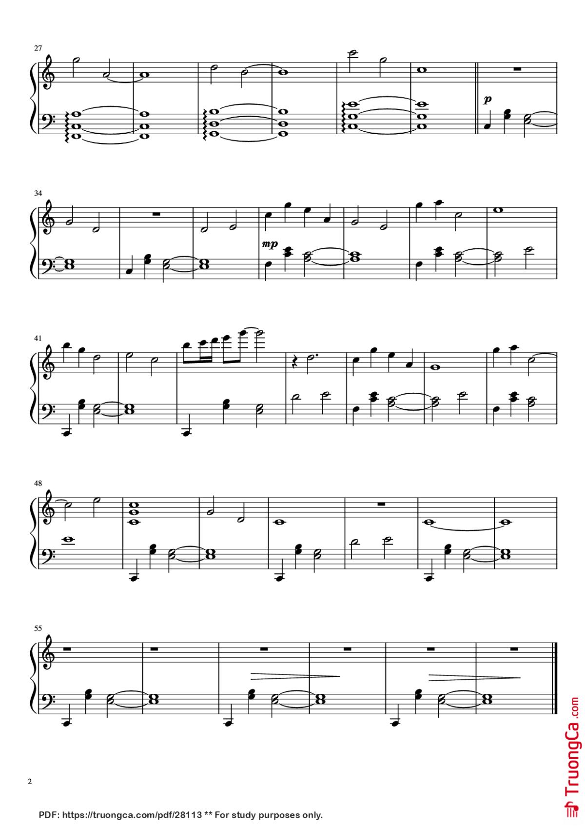 Page 2 of the piano sheet music PDF Piano – Subwoofer Lullaby Piano by C418
