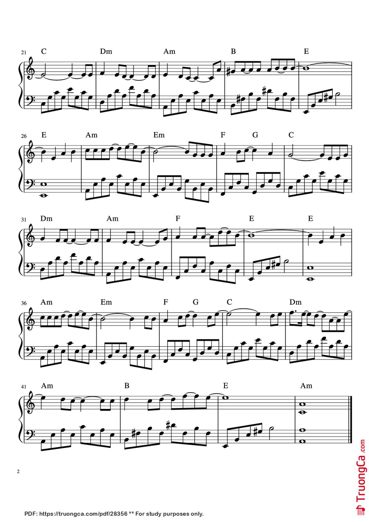 Page 2 of the piano sheet music PDF Piano – Đừng Như Thói Quen Piano by Dương Khắc Linh