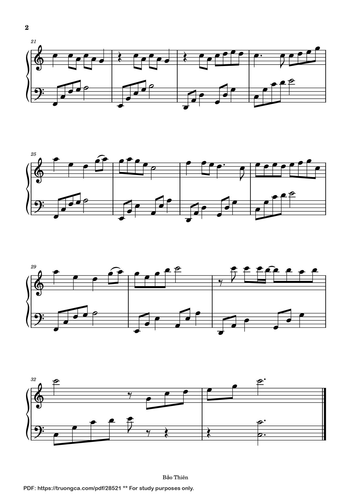 Page 2 of the piano sheet music PDF Piano – Đi Giữa Trời Rực Rỡ Piano (Dễ) by Ngô Lan Hương