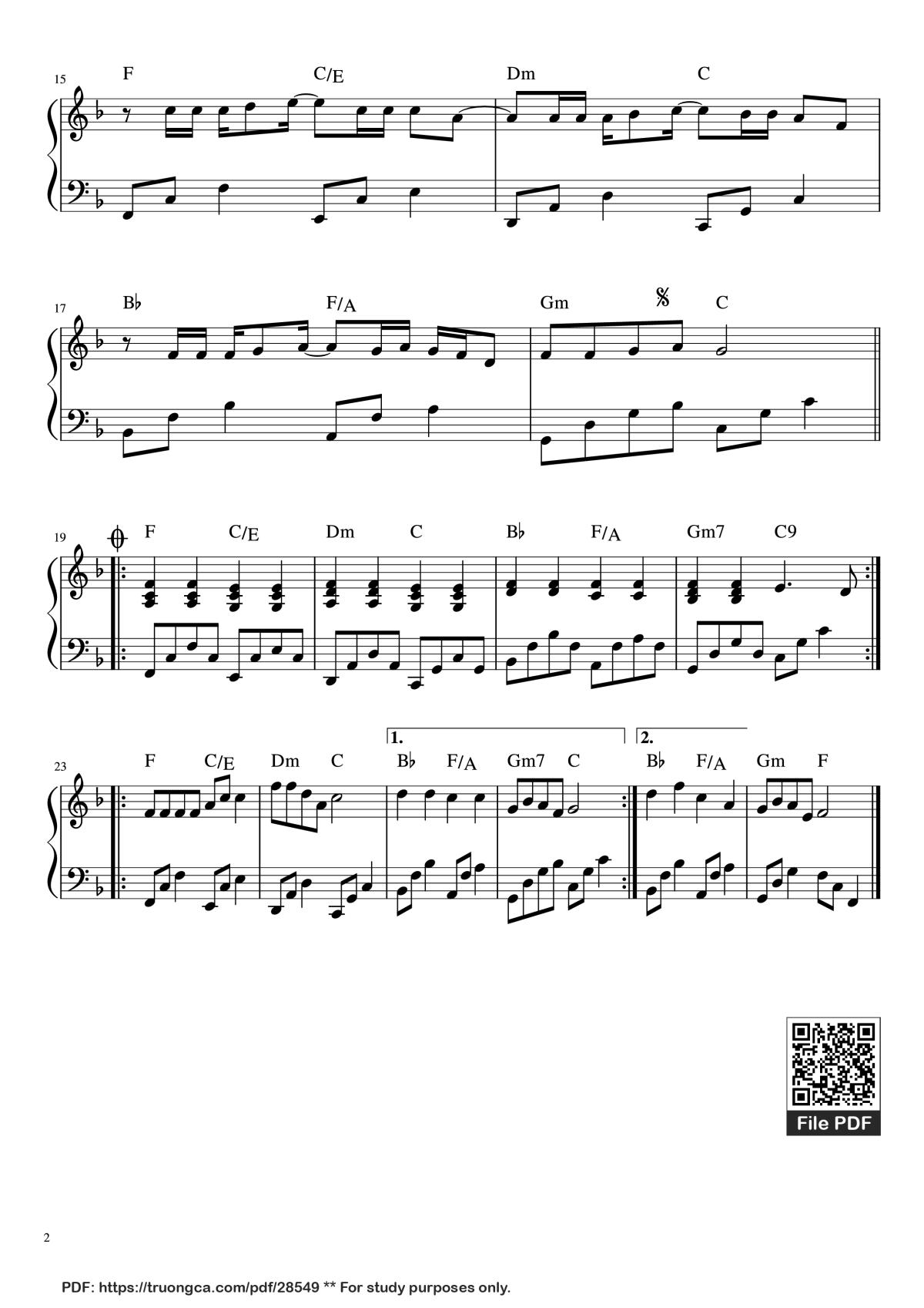 Page 2 of the piano sheet music PDF Piano – Đi về nhà Piano by Đen Vâu