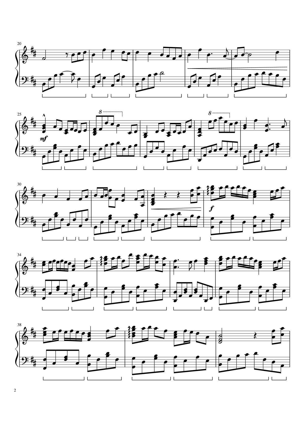 Page 2 of the piano sheet music PDF Piano – Windy Hill Piano by 羽肿