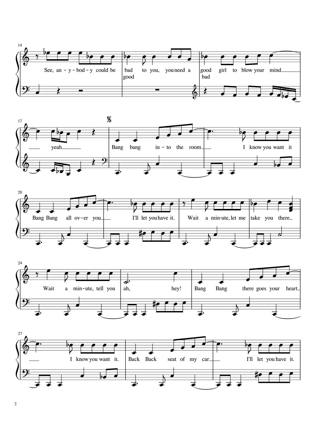 Page 2 of the piano sheet music PDF Piano – Bang Bang Piano (Easy) by Jessie J
