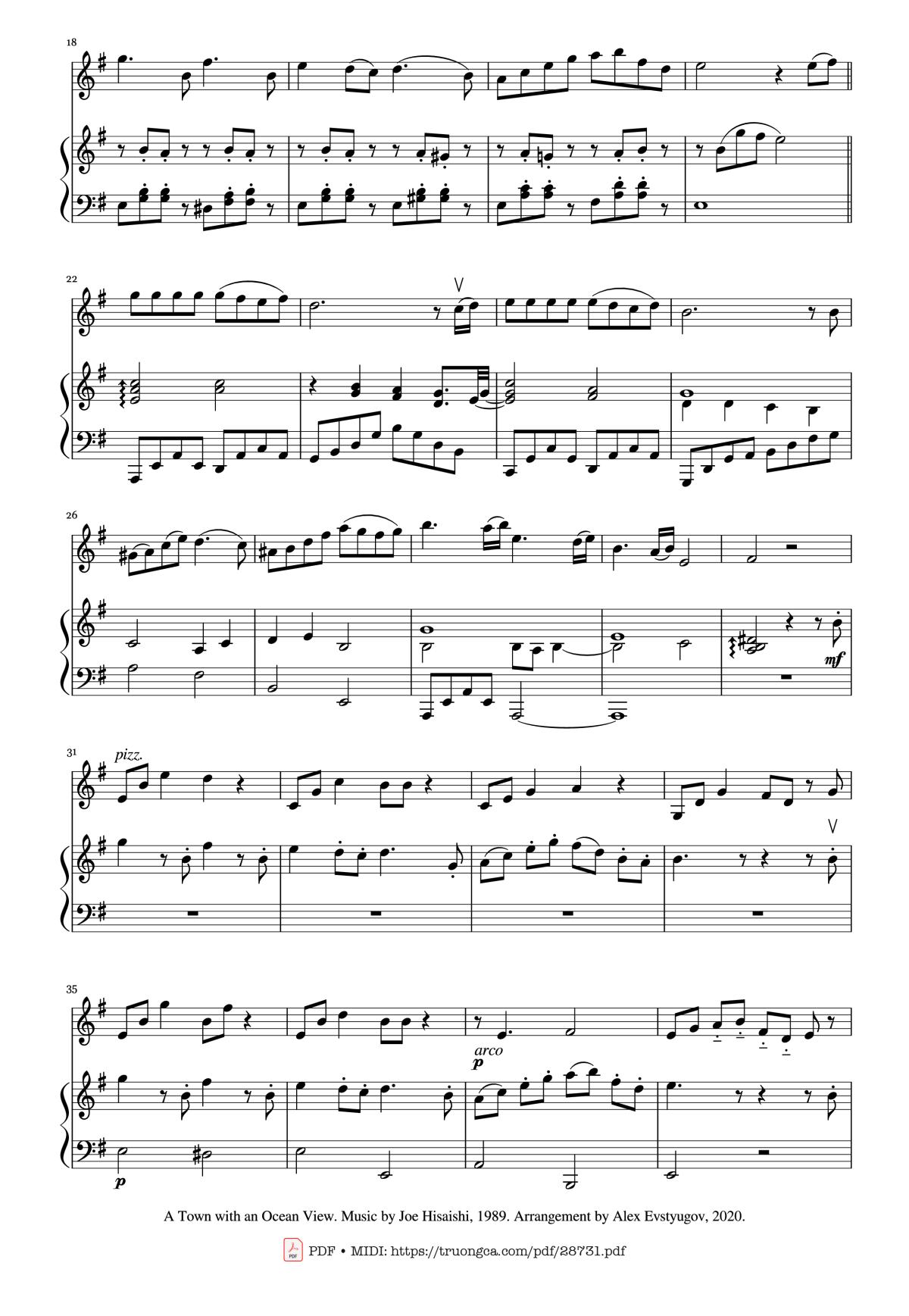 Page 2 of the piano sheet music PDF – A Town with an Ocean View (Violin & Piano) by Joe Hisaishi