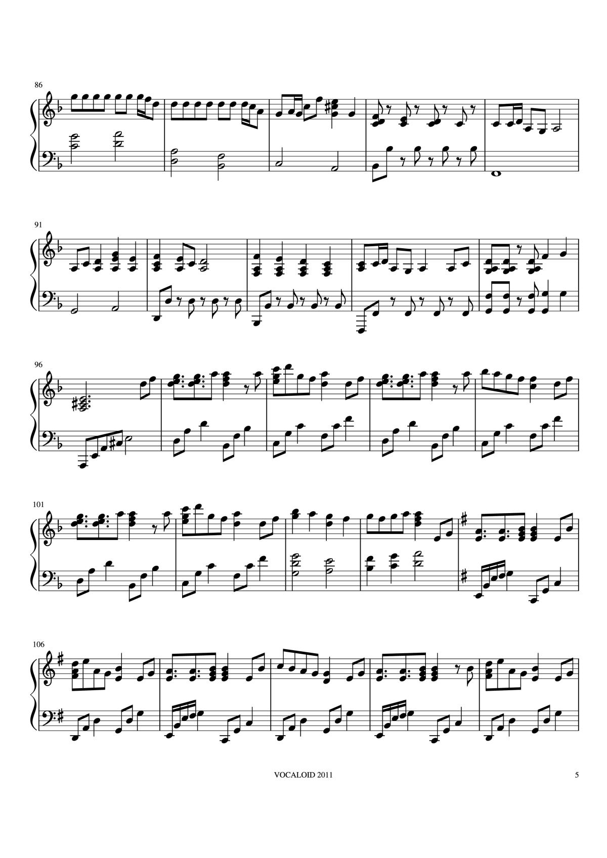 Page 5 of the piano sheet music PDF Piano – Senbonzakura Piano by Undefined