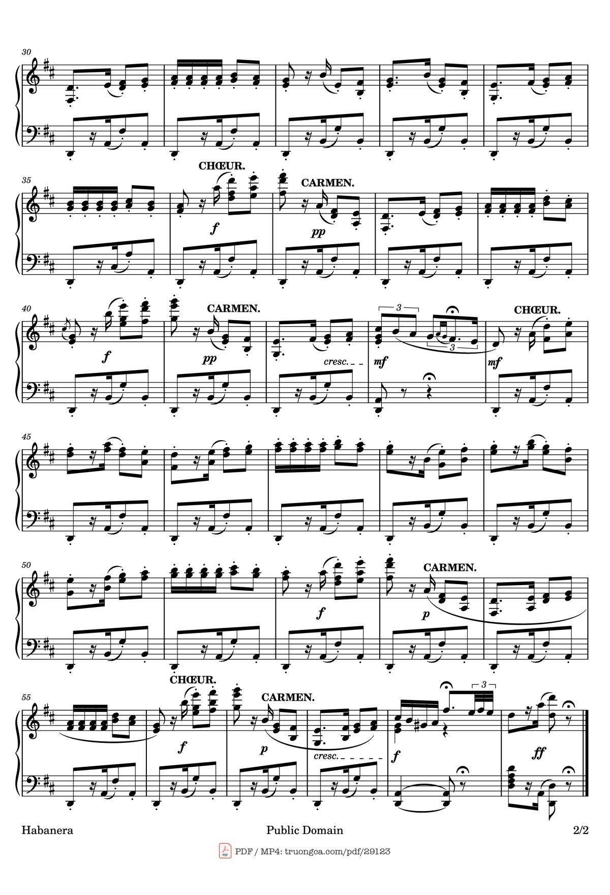 Page 2 of the piano sheet music PDF Piano – HABANERA. Piano by Georges Bizet