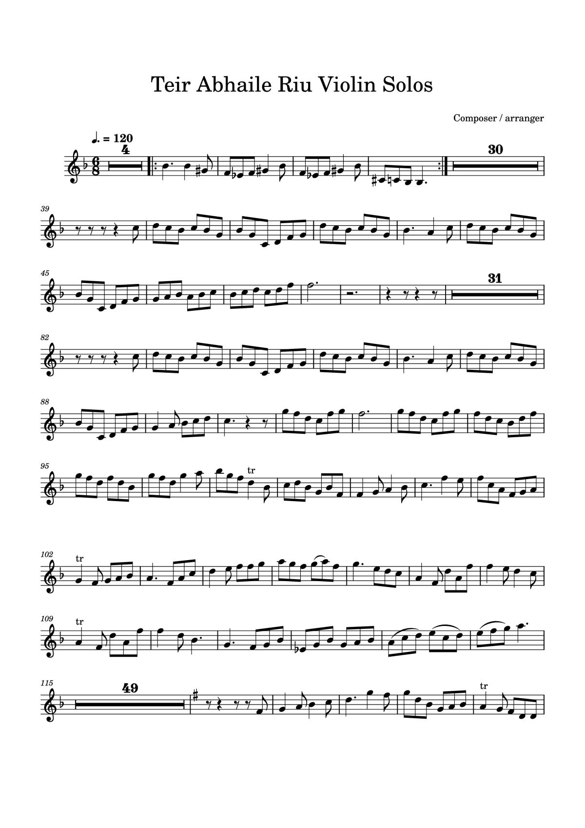 Page 1 of the piano sheet music PDF – Teir Abhaile Riu Violin Solos by Composer / arranger