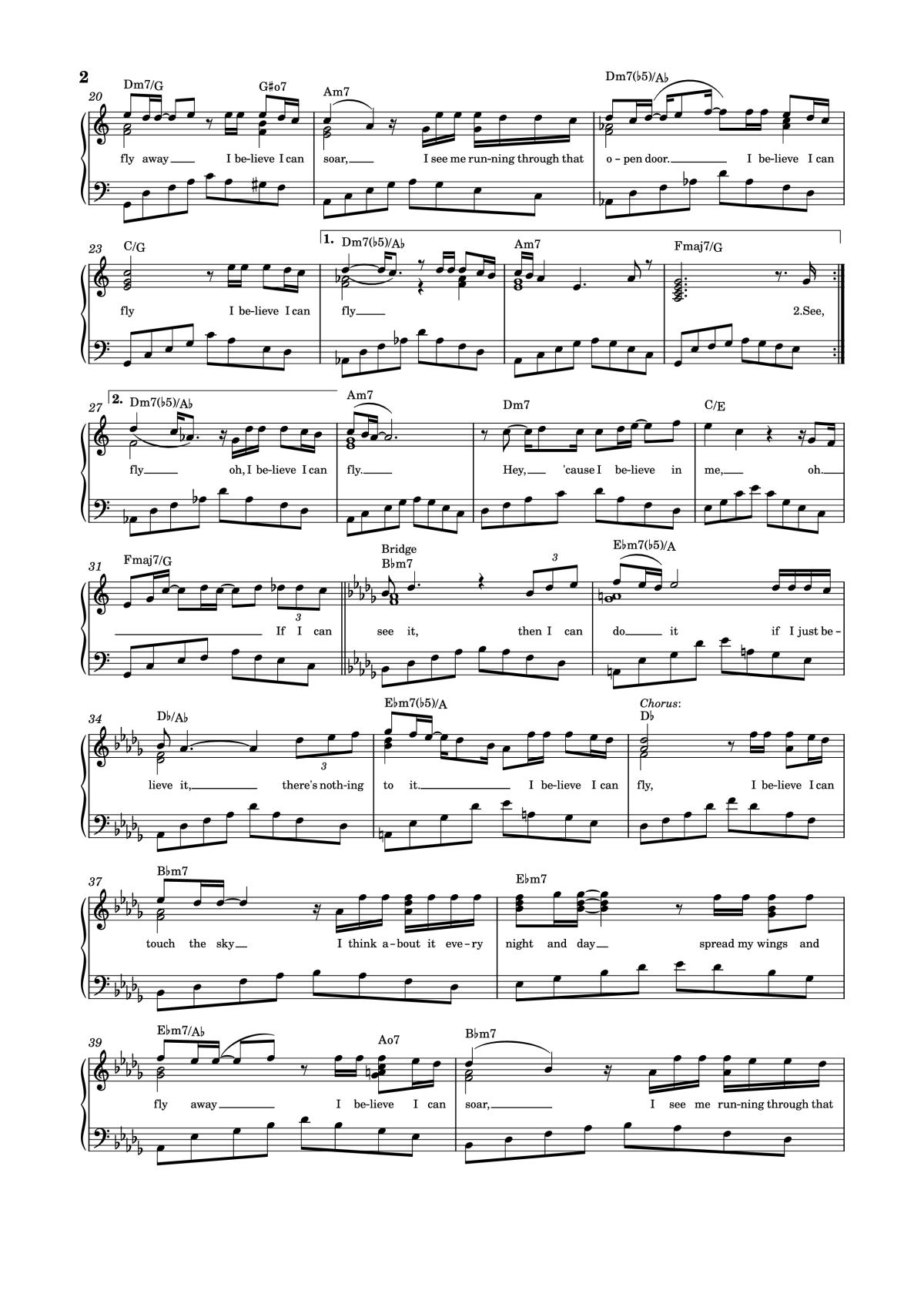 Page 2 of the piano sheet music PDF – I believe I can fly Piano by R. Kelly