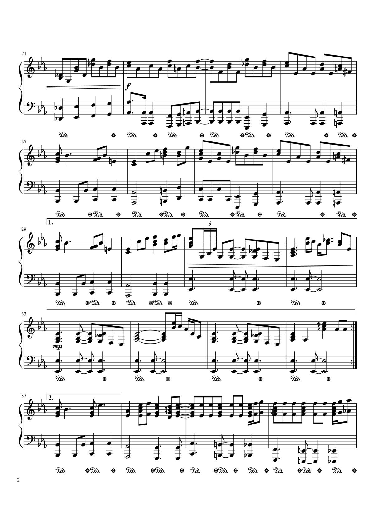 Page 2 of the piano sheet music PDF – BRIDGE OVER TROUBLED WATER Piano by Written by Paul Simon