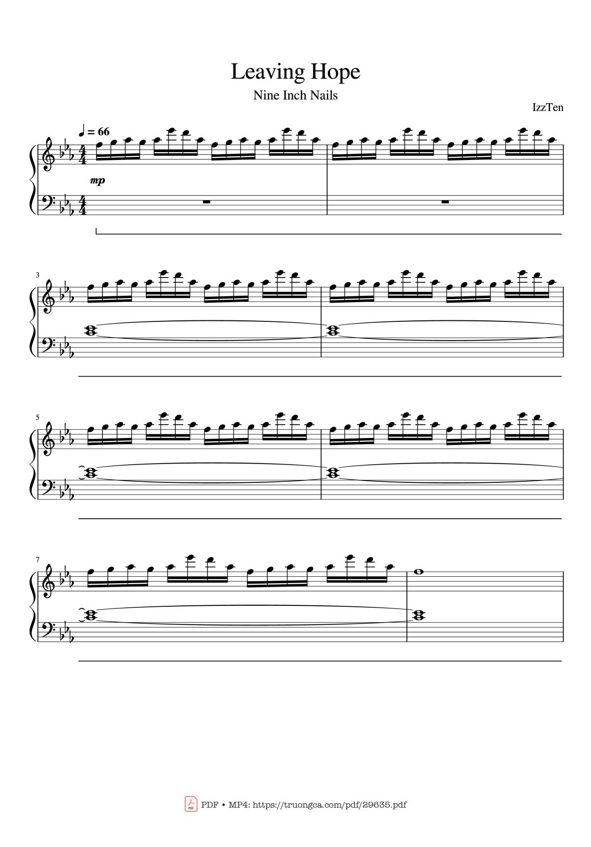 Page 1 of the piano sheet music PDF Piano – Leaving Hope Piano by IzzTen