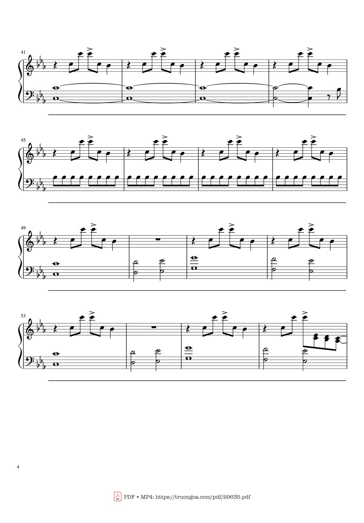 Page 4 of the piano sheet music PDF Piano – Leaving Hope Piano by IzzTen