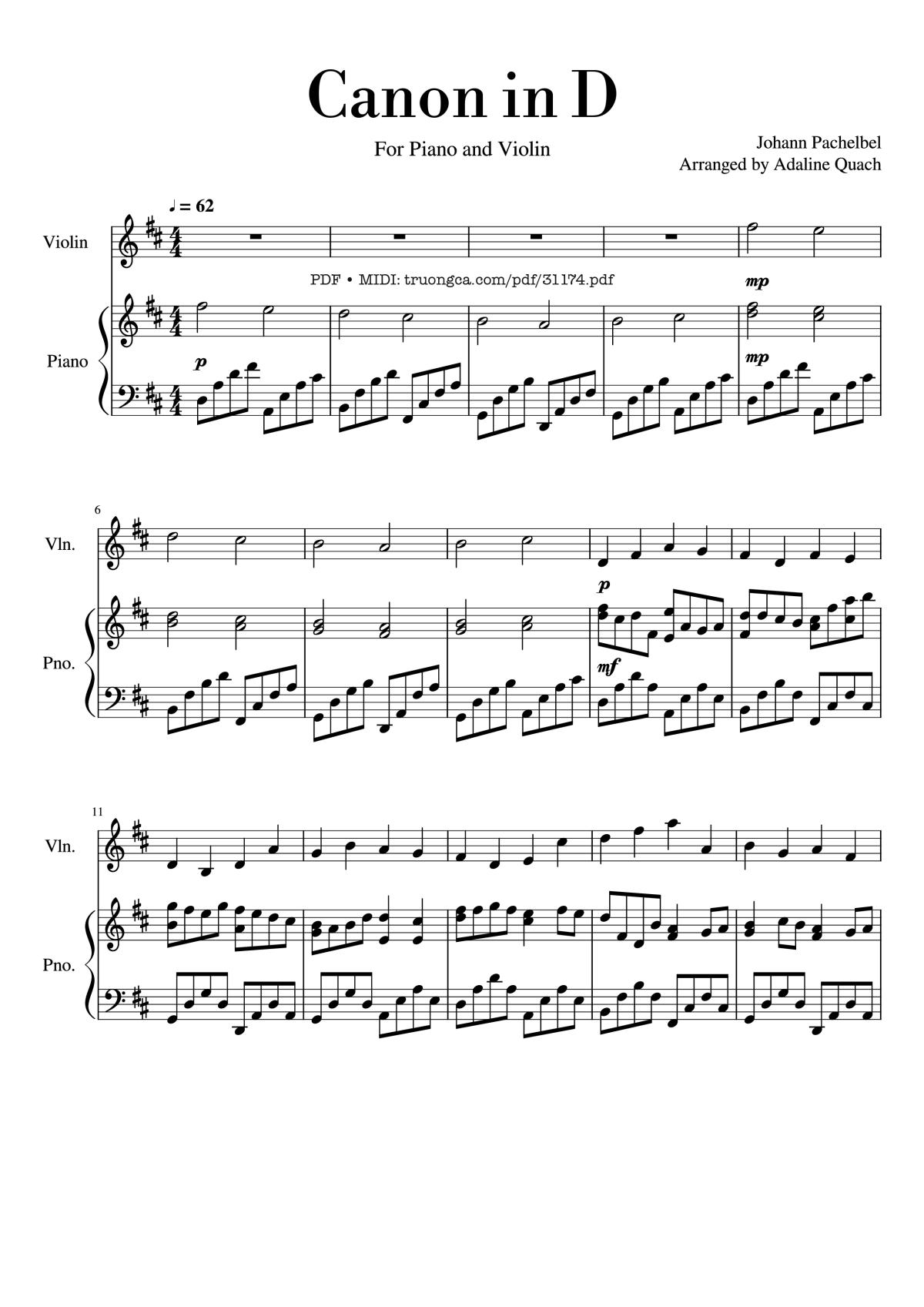 Page 1 of the piano sheet music PDF Piano – Canon in D major Piano Violin by Pachelbel