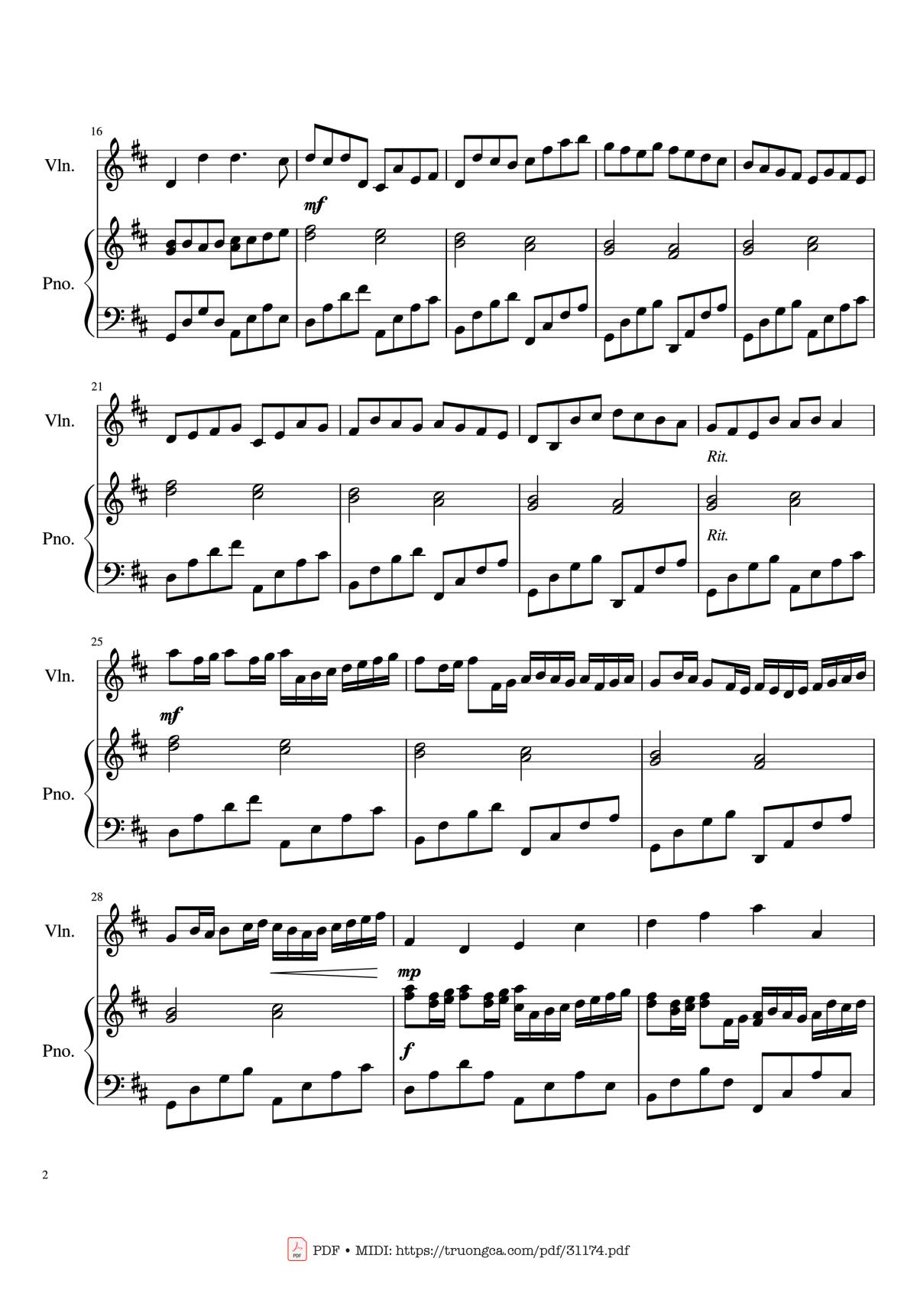 Page 2 of the piano sheet music PDF Piano – Canon in D major Piano Violin by Pachelbel