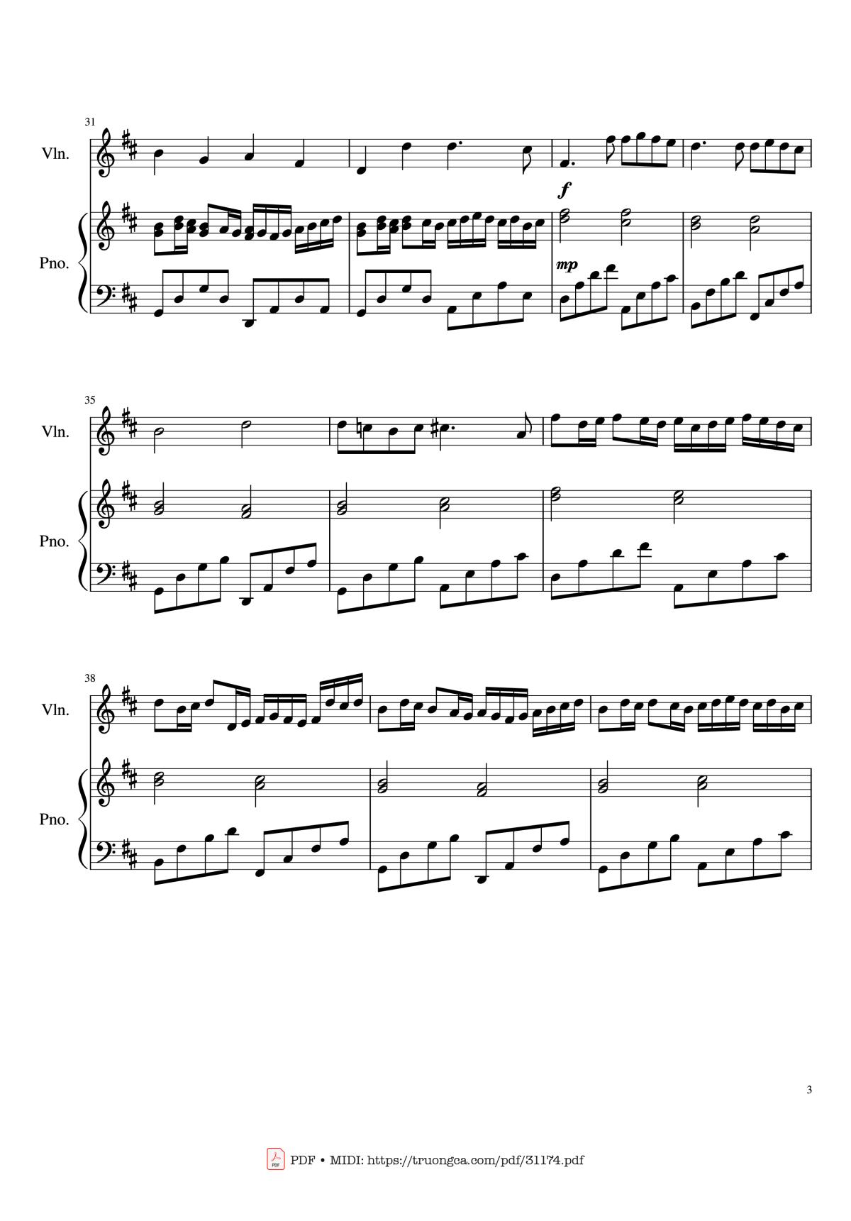 Page 3 of the piano sheet music PDF Piano – Canon in D major Piano Violin by Pachelbel
