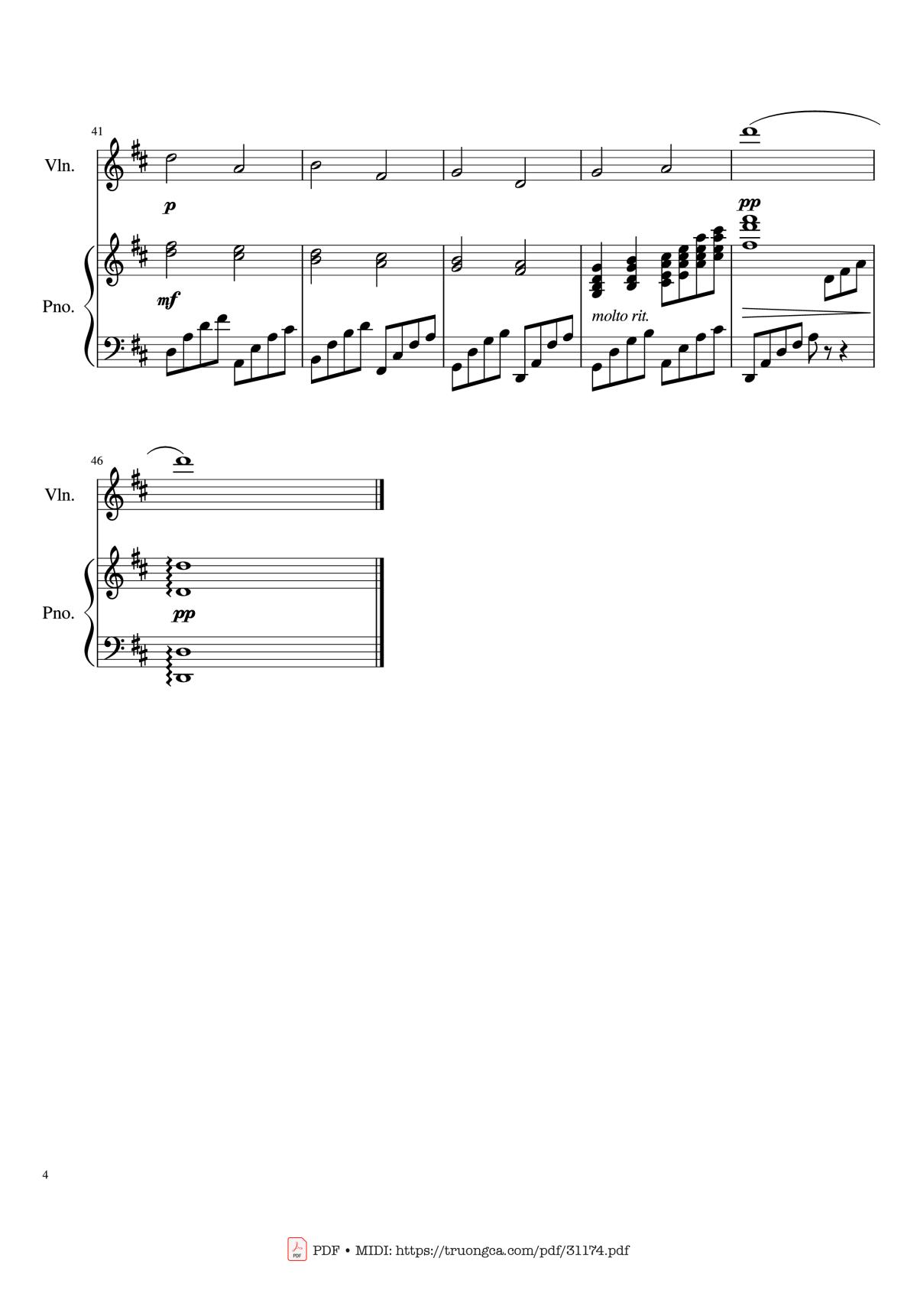 Page 4 of the piano sheet music PDF Piano – Canon in D major Piano Violin by Pachelbel